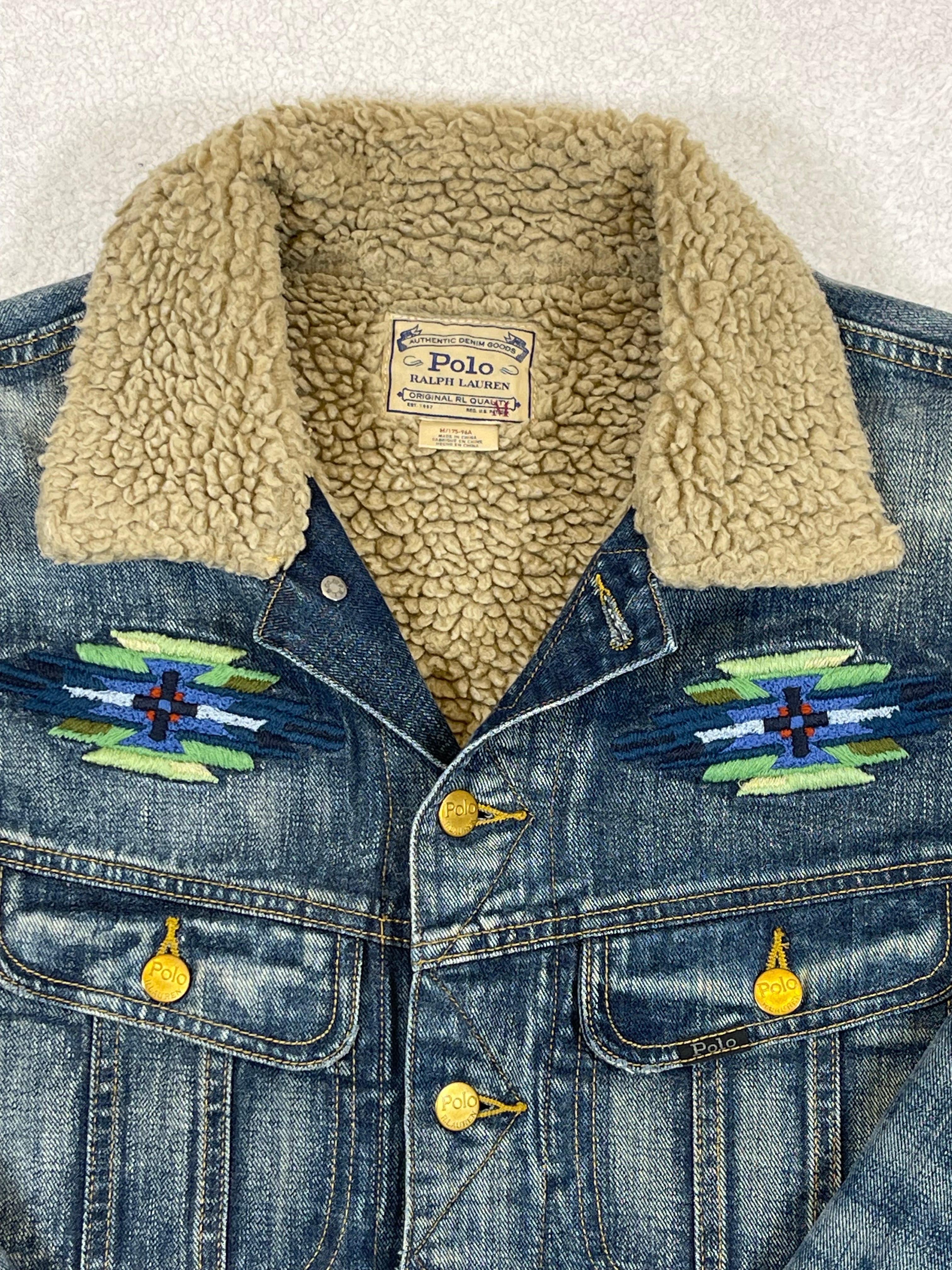 Polo Ralph Lauren Aztec Embroidered Lined Denim Trucker Jacket