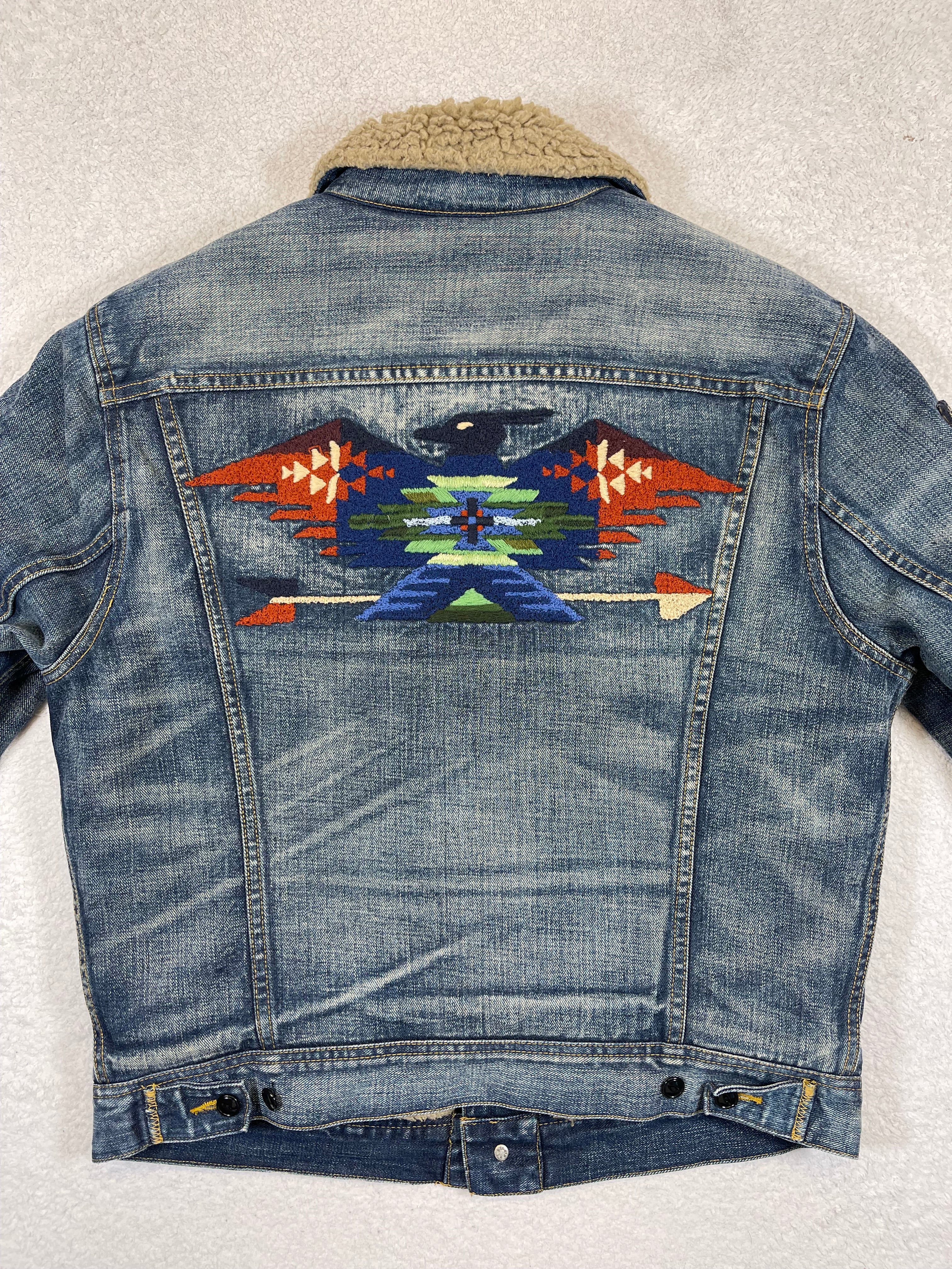 Polo Ralph Lauren Aztec Embroidered Lined Denim Trucker Jacket