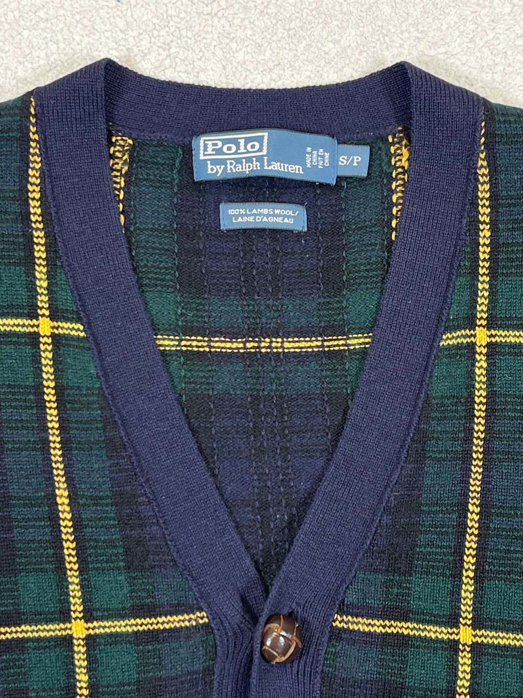Polo by Ralph Lauren Vintage Tartan Lambswool & Suede Cardigan S
