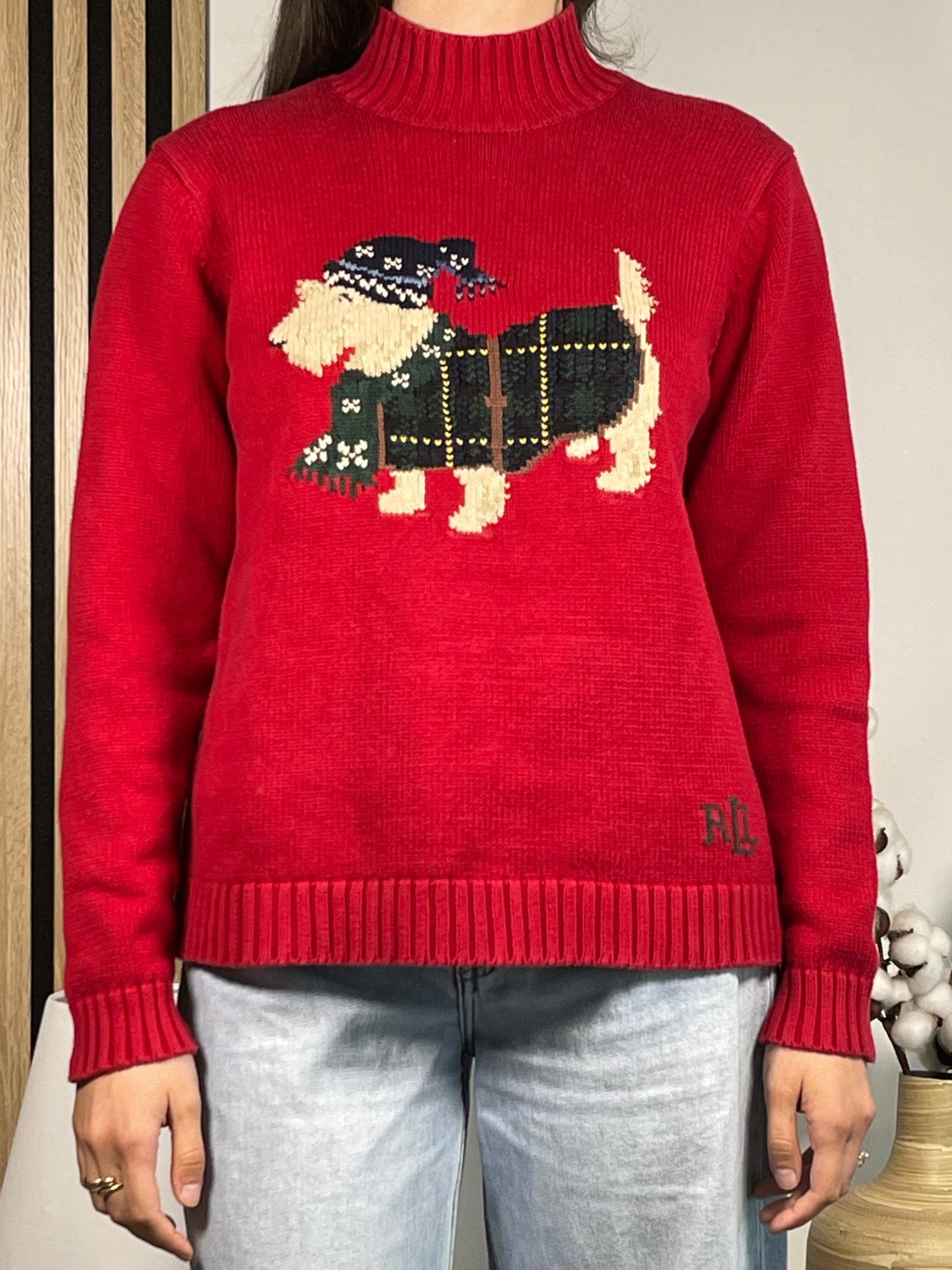 Lauren Ralph Lauren Dog Motif Funnel Neck Sweater (Vintage)