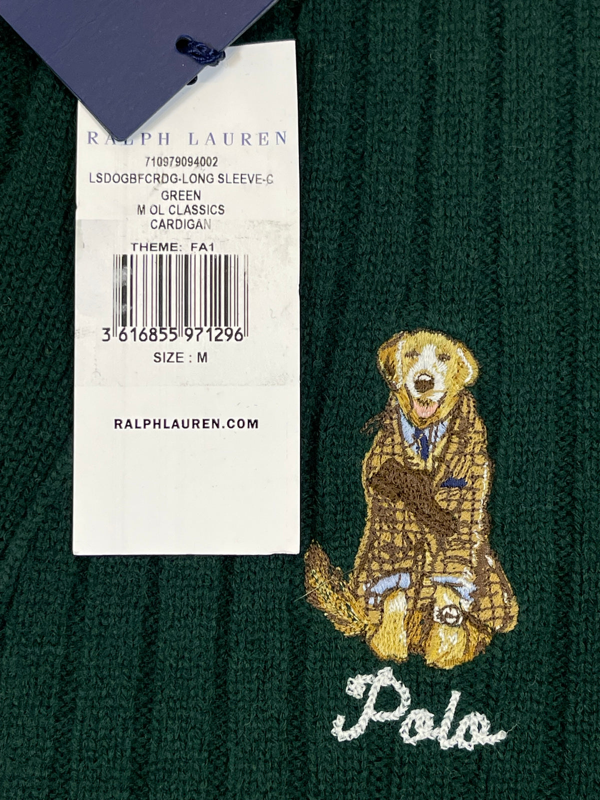 Polo by Ralph Lauren Big Fit Dog-Embroidered Wool Cardigan M