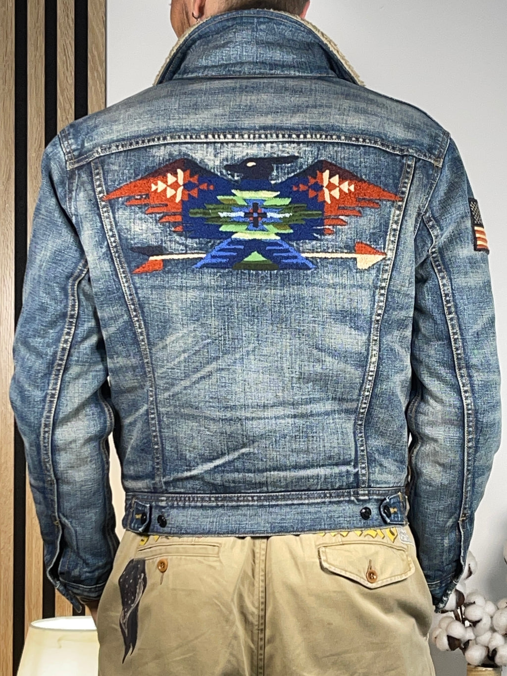 Polo Ralph Lauren Aztec Embroidered Lined Denim Trucker Jacket