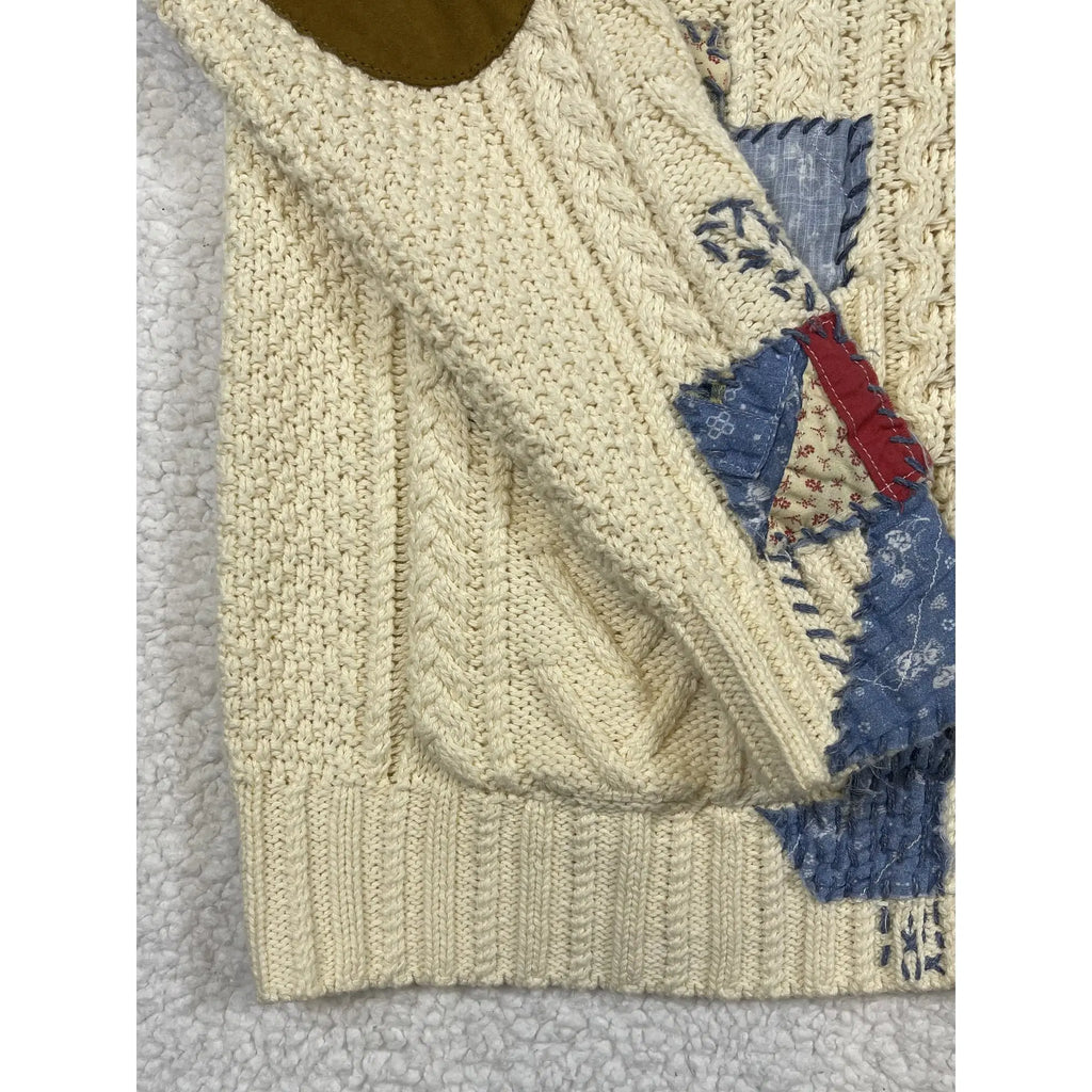 Polo Ralph Lauren Patchwork Aran Knit Cardigan with Goat Suede Elbow Patches
