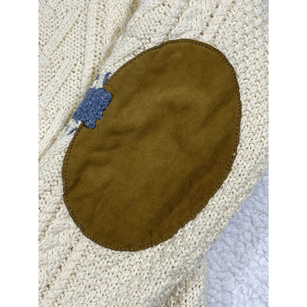 Polo Ralph Lauren Patchwork Aran Knit Cardigan with Goat Suede Elbow Patches
