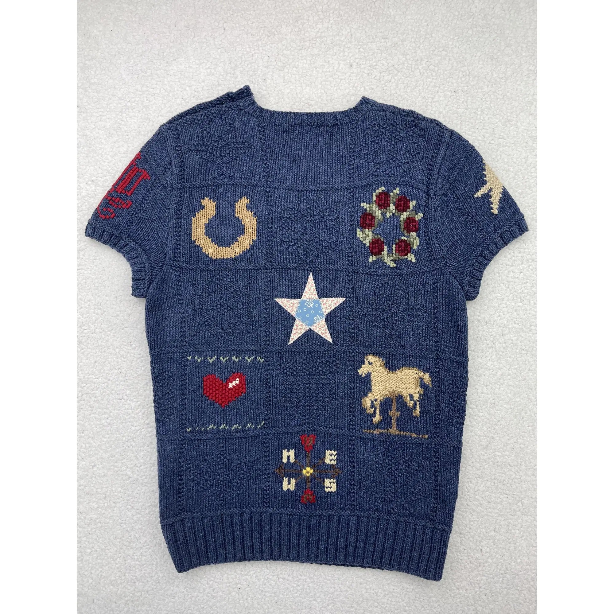 Haut sans manches en patchwork tricoté main Ralph Lauren (Vintage)
