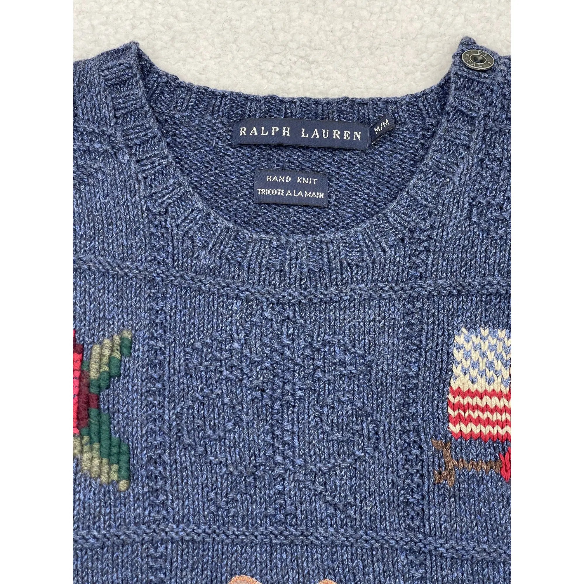 Haut sans manches en patchwork tricoté main Ralph Lauren (Vintage)