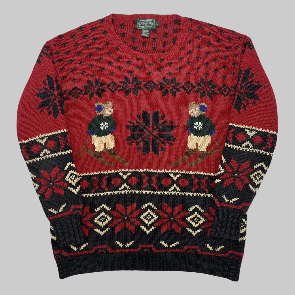 Polo Country Ralph Lauren Hand-Knit Polo Bear Linen & Cotton Sweater (Vintage)