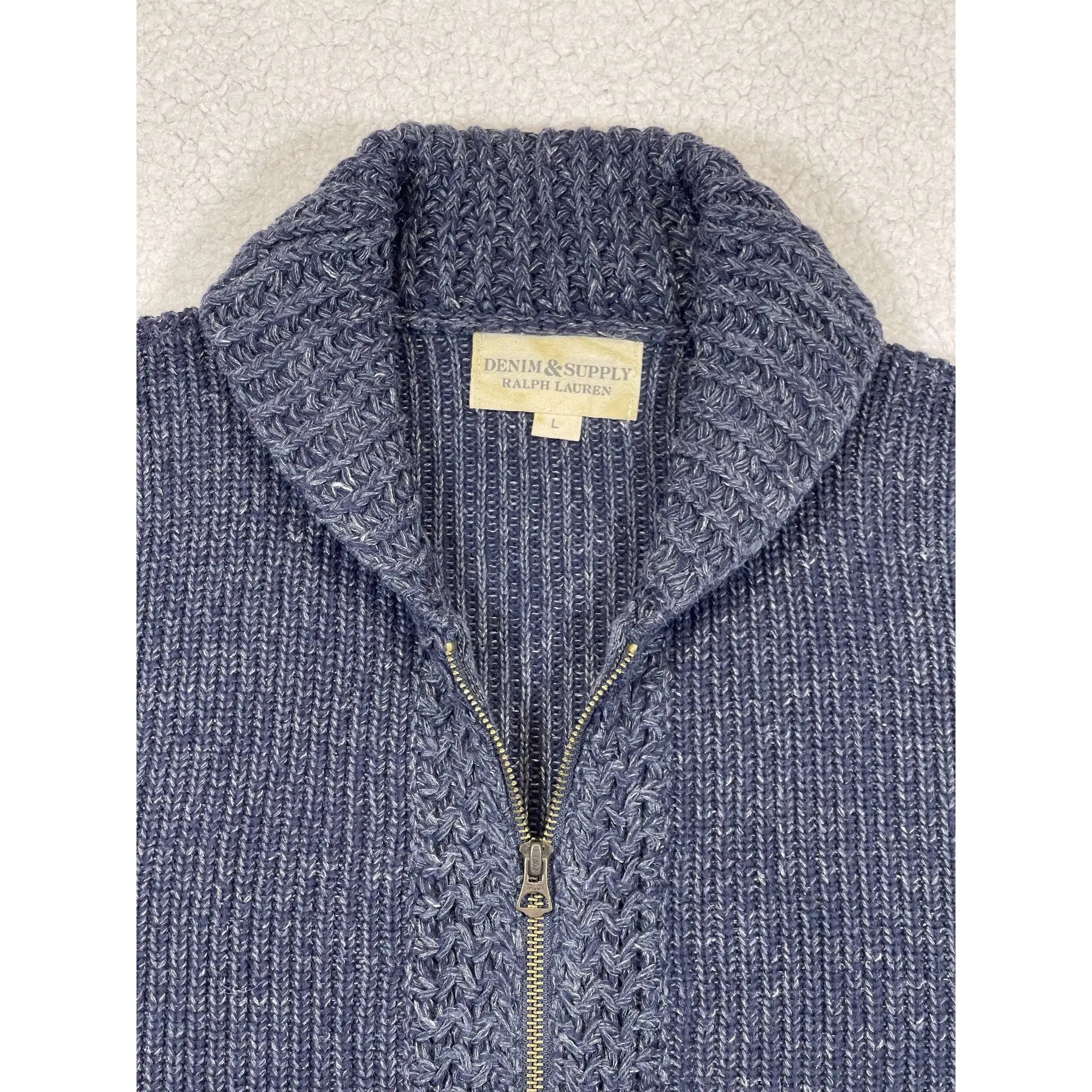 Denim & Supply Ralph Lauren Full-Zip Indigo Knit Sweater (Vintage)