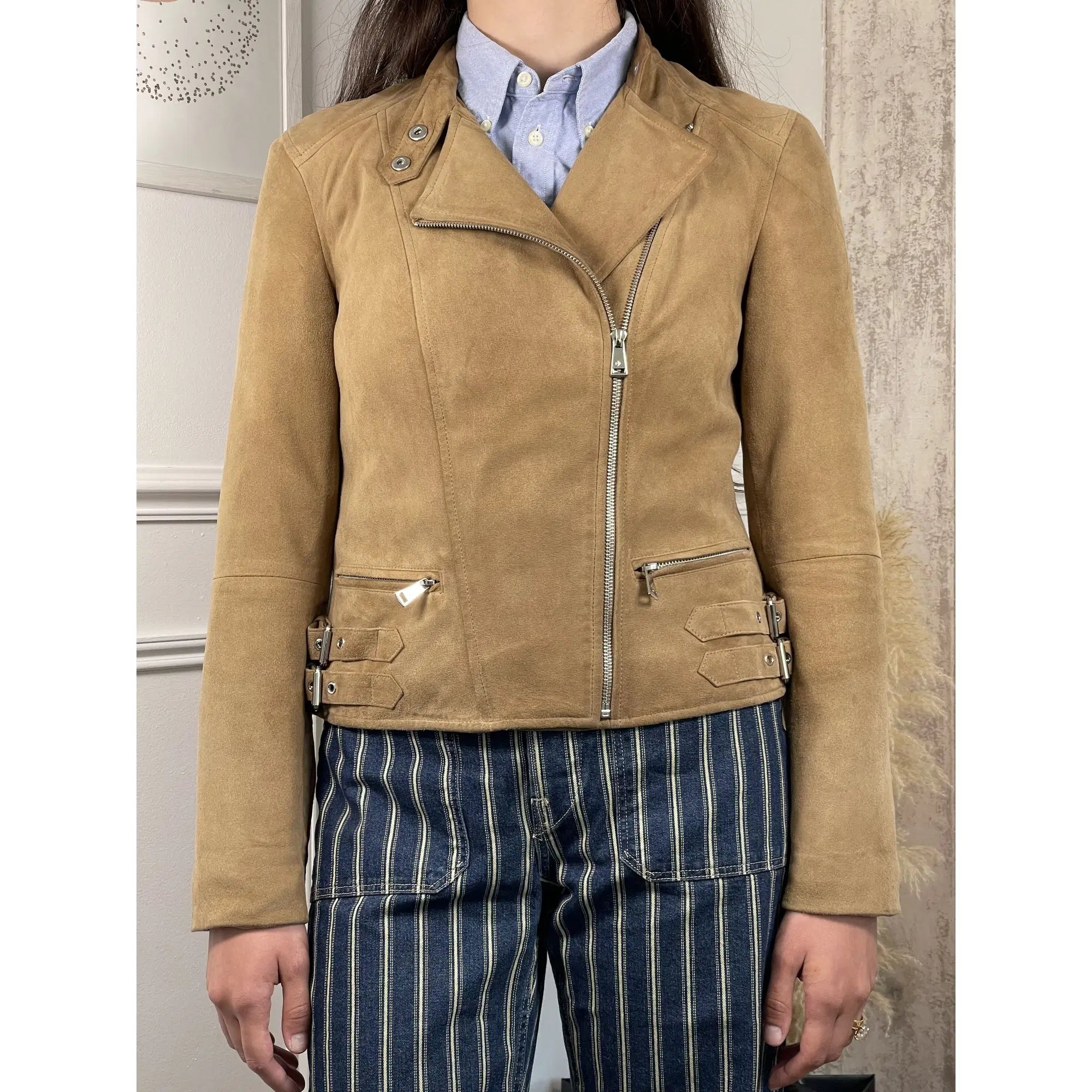 Lauren Ralph Lauren Goat Suede Motorcycle Jacket