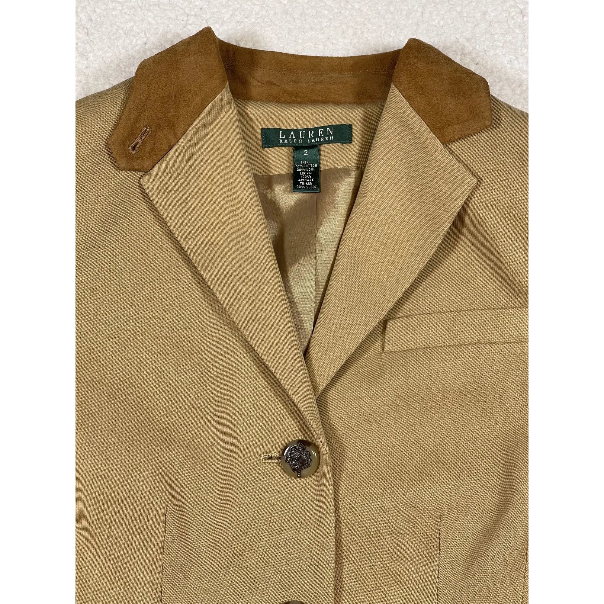 Lauren Ralph Lauren Suede-Trimmed Cotton Blend Equestrian Blazer (Vintage)