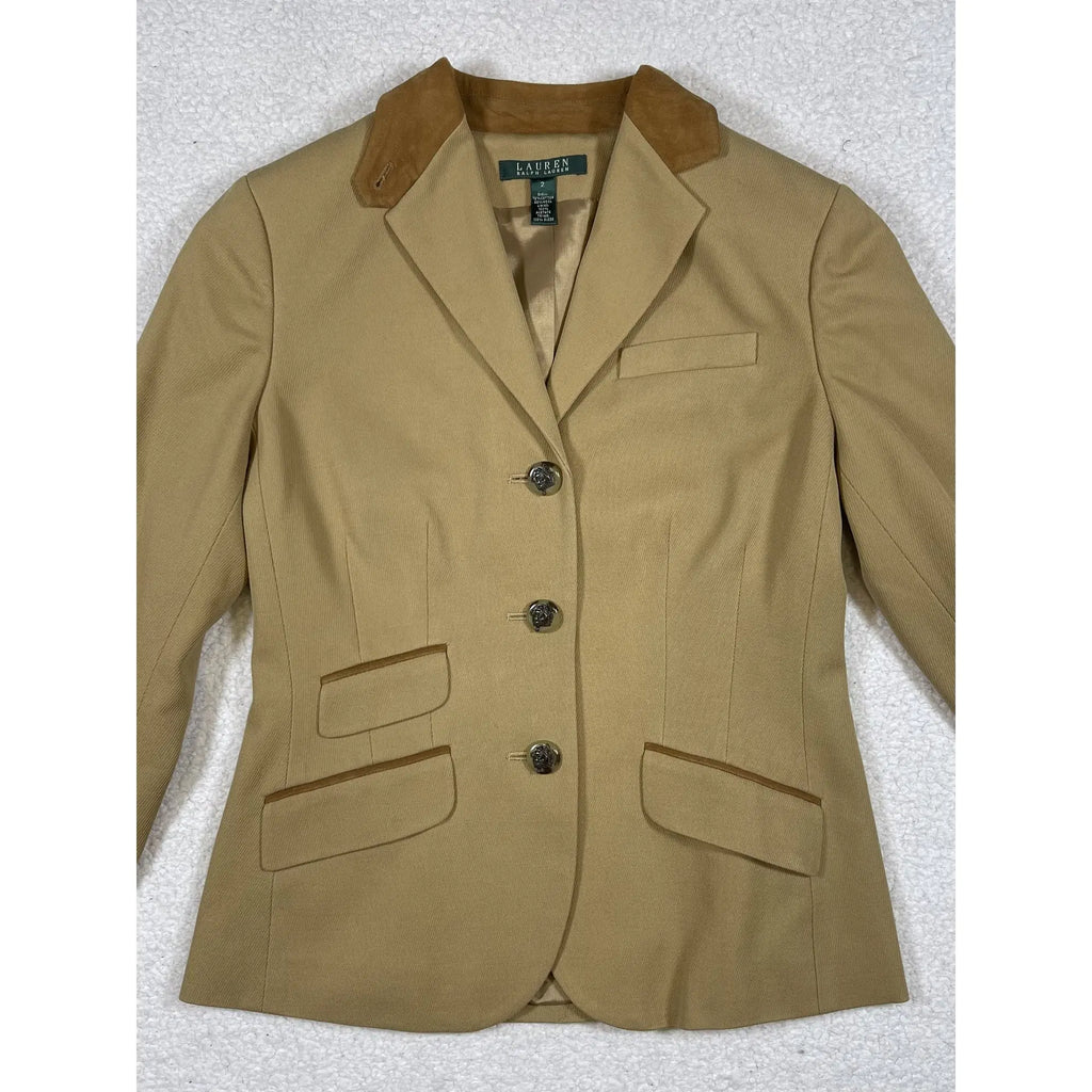Lauren Ralph Lauren Suede-Trimmed Cotton Blend Equestrian Blazer (Vintage)