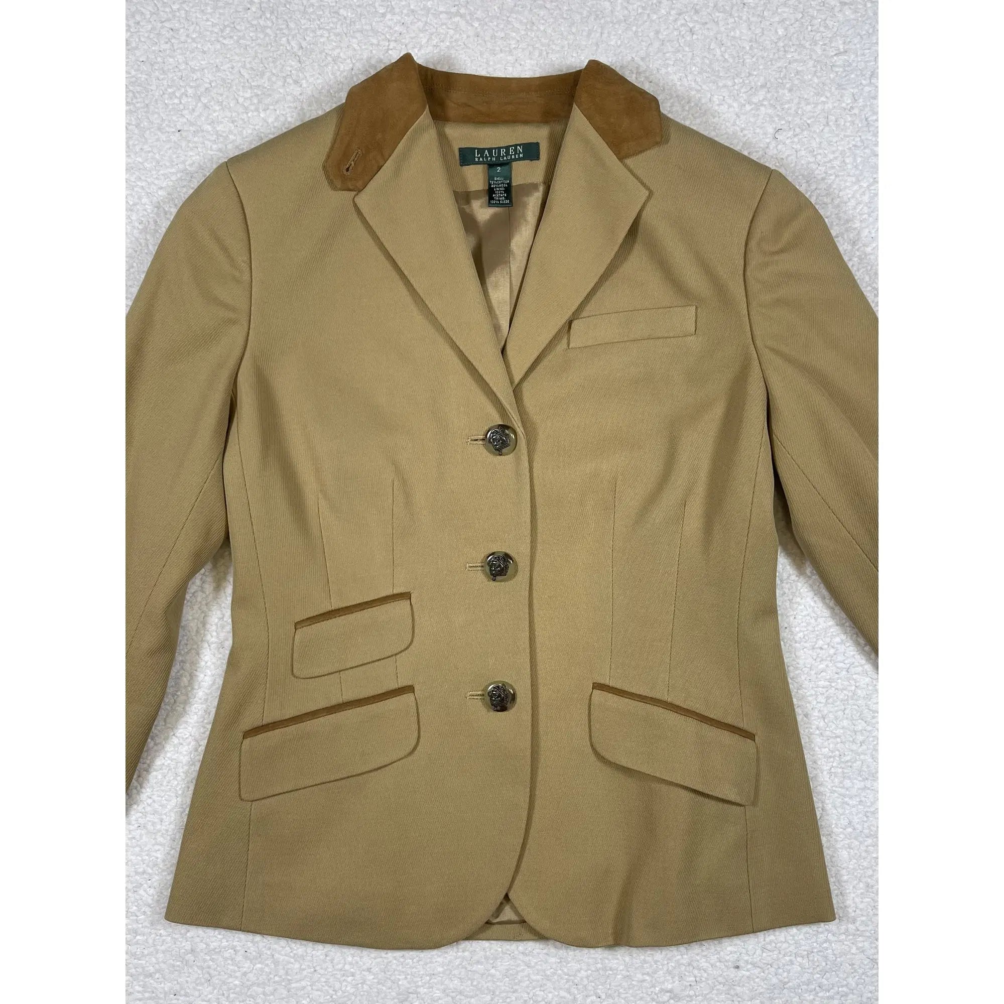 Lauren Ralph Lauren Suede-Trimmed Cotton Blend Equestrian Blazer (Vintage)