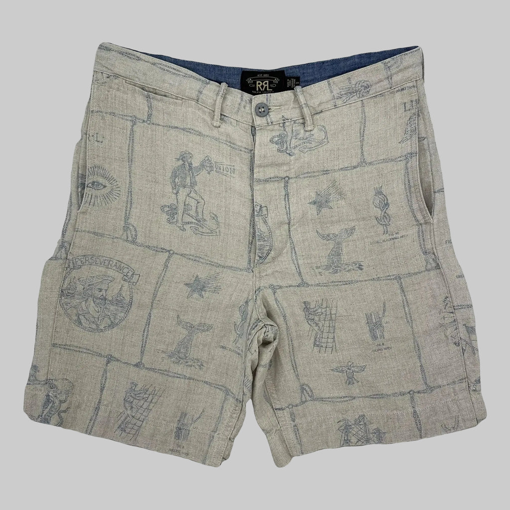 Shorts en lin à motifs Indigo Ralph Lauren RRL Double RL