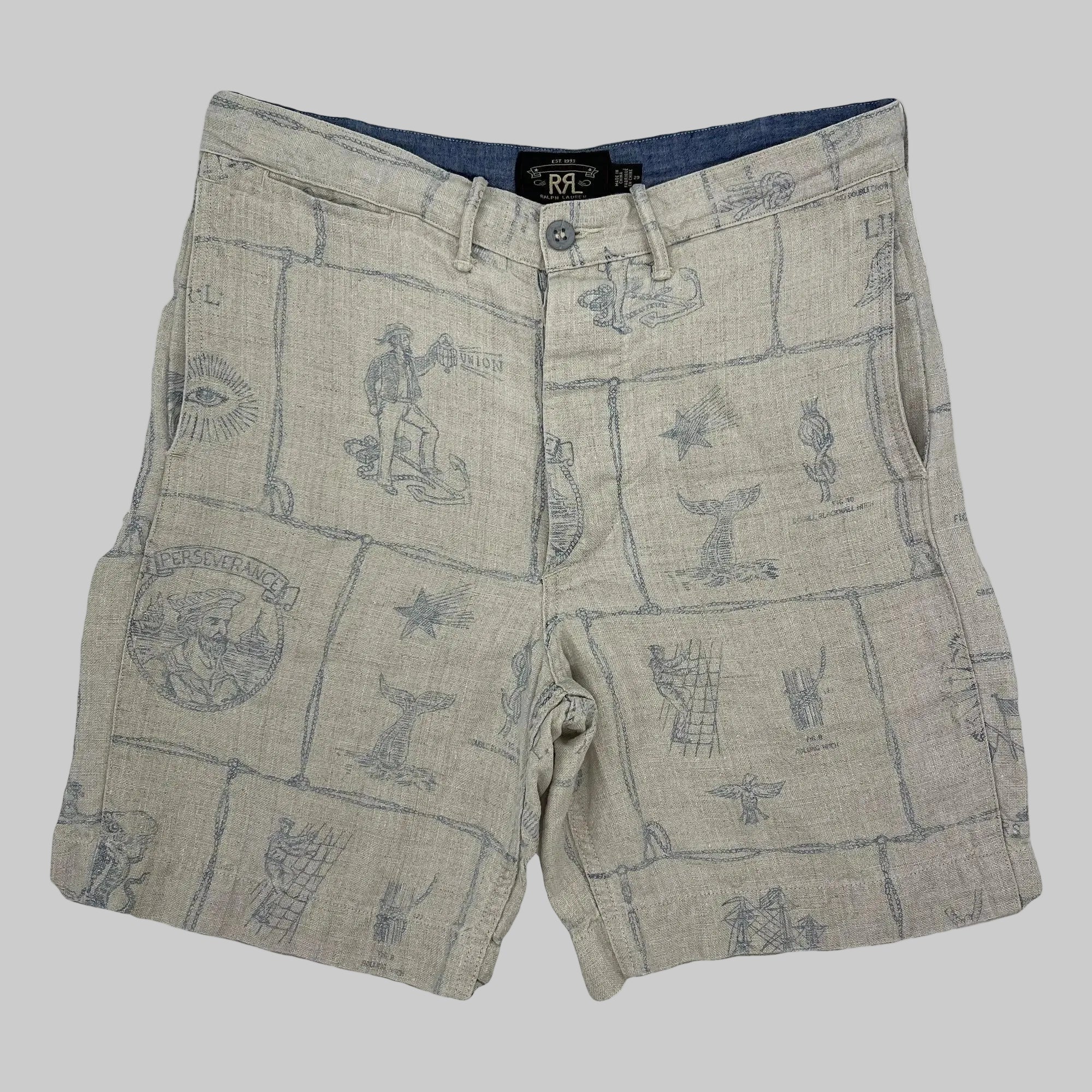 Shorts en lin à motifs Indigo Ralph Lauren RRL Double RL