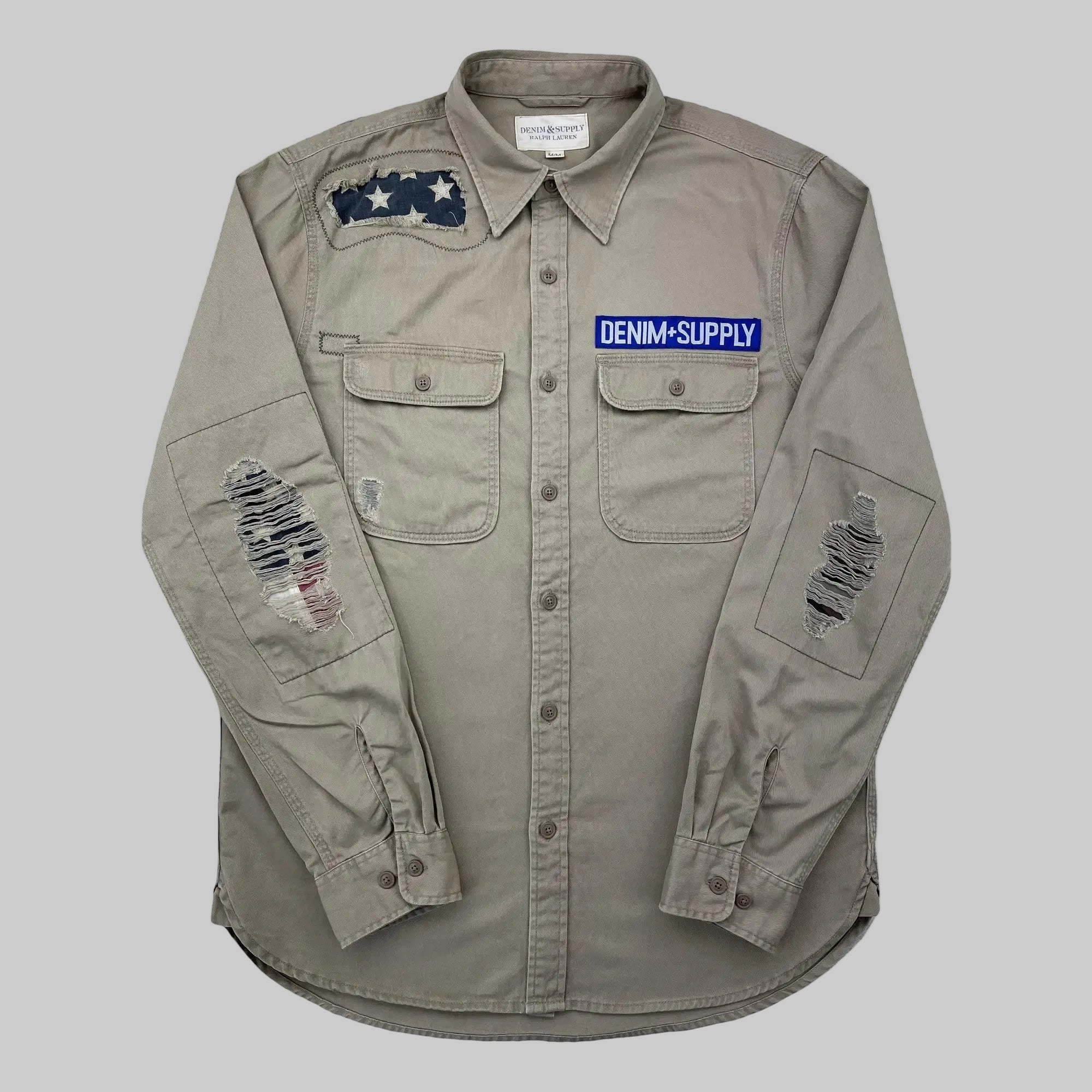 Denim & Supply Ralph Lauren Patched Military Shirt with Iconic Flag (Vintage)