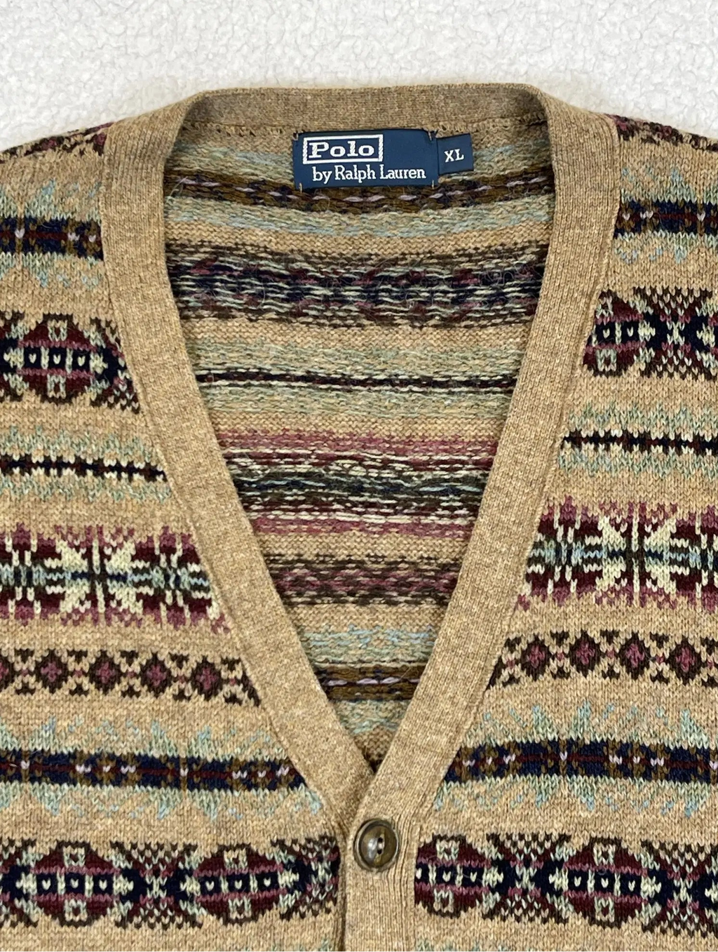 Cardigan Polo Ralph Lauren Fair Isle à empiècements en daim
