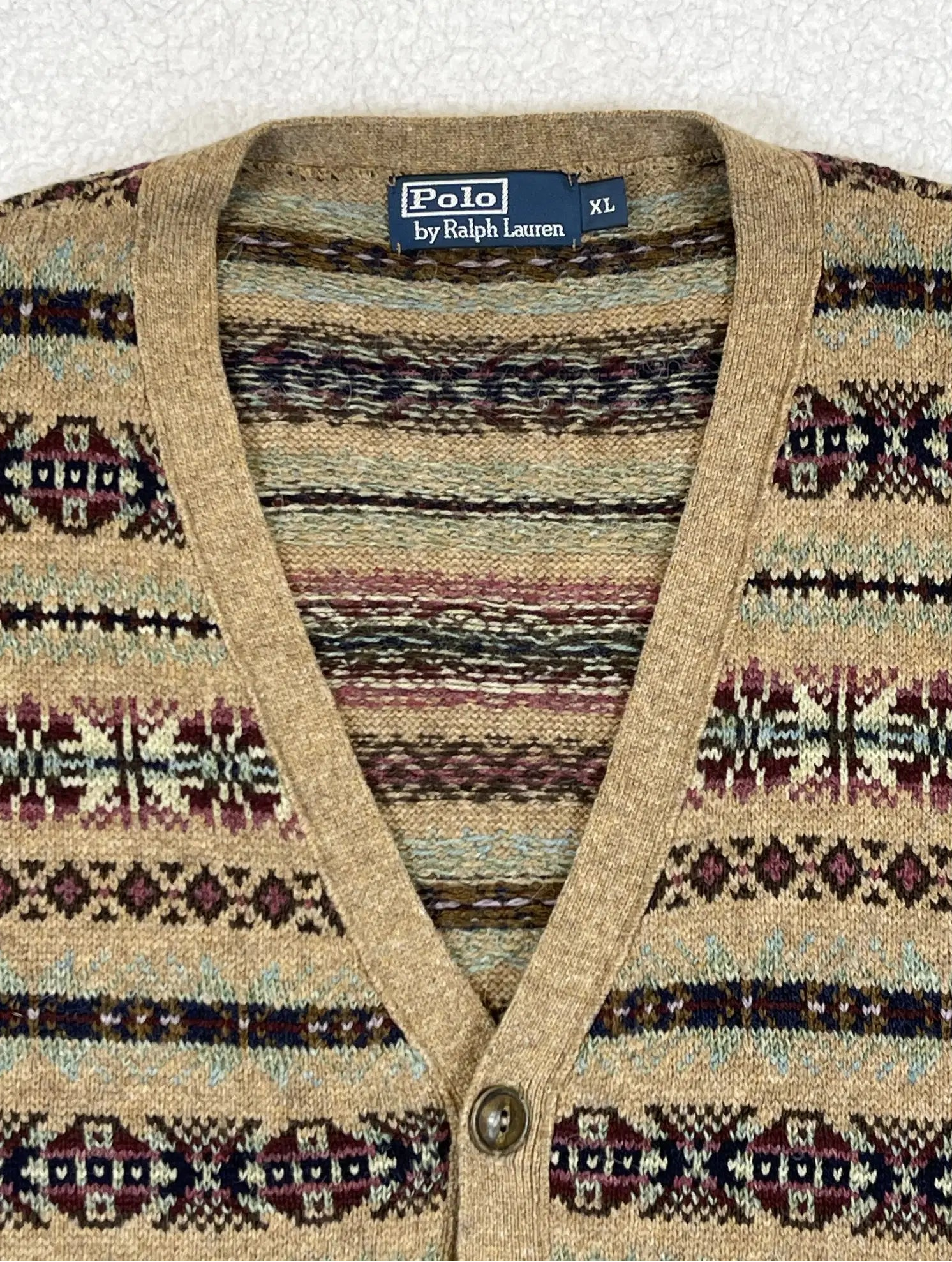 Cardigan Polo Ralph Lauren Fair Isle à empiècements en daim