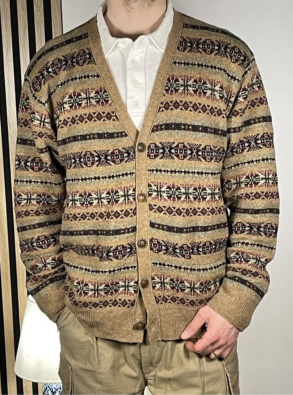 Cardigan Polo Ralph Lauren Fair Isle à empiècements en daim