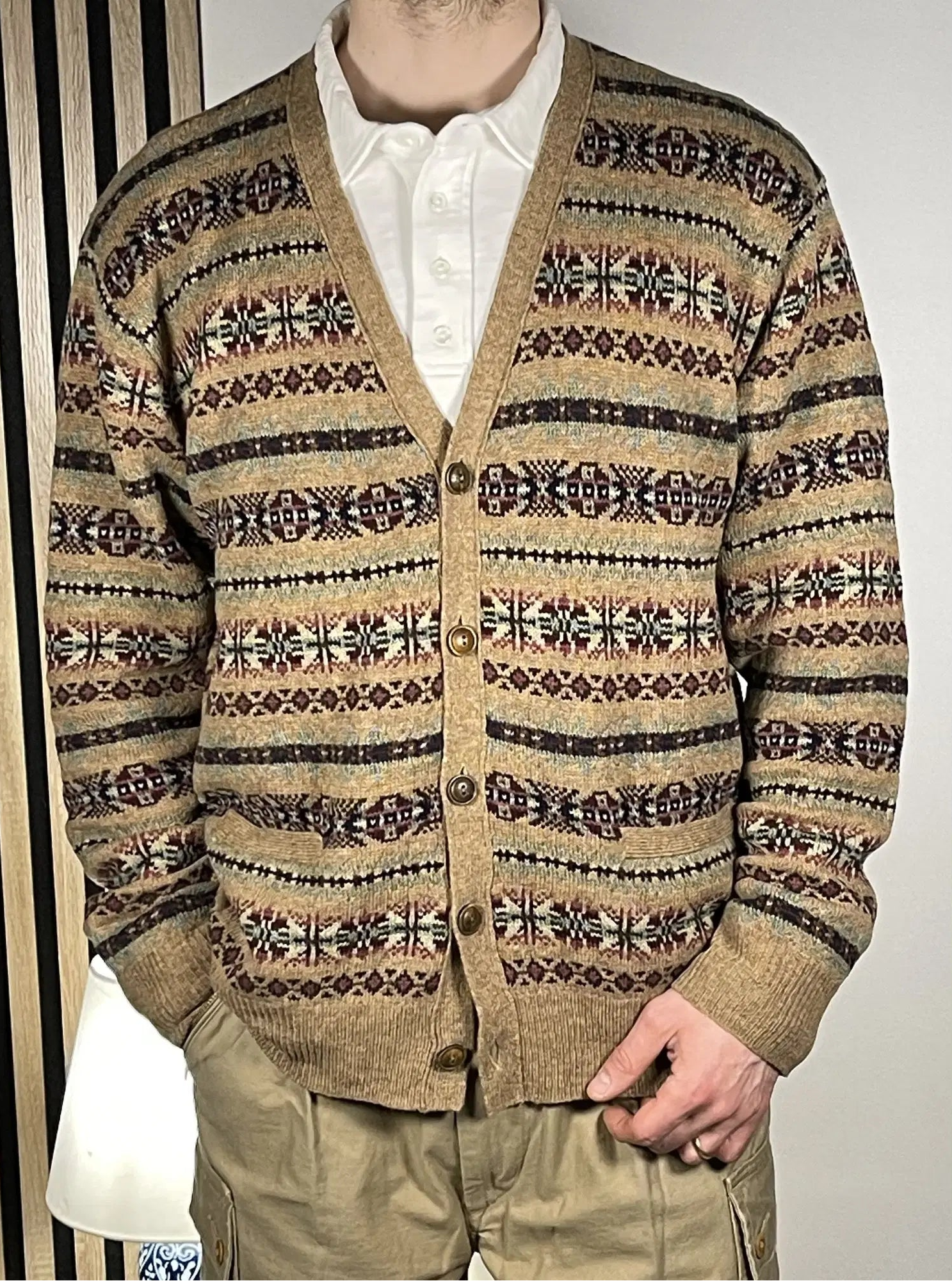 Cardigan Polo Ralph Lauren Fair Isle à empiècements en daim
