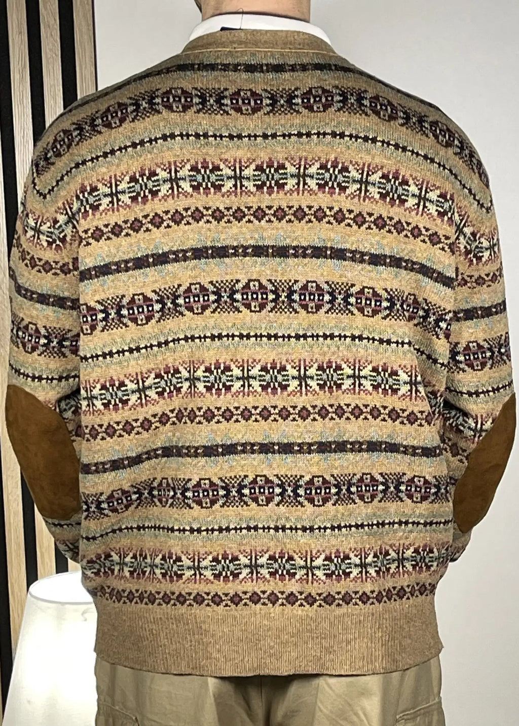 Cardigan Polo Ralph Lauren Fair Isle à empiècements en daim