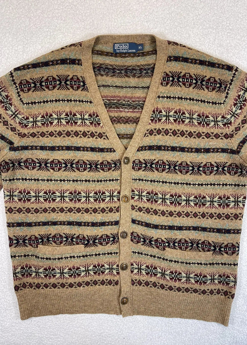 Cardigan Polo Ralph Lauren Fair Isle à empiècements en daim