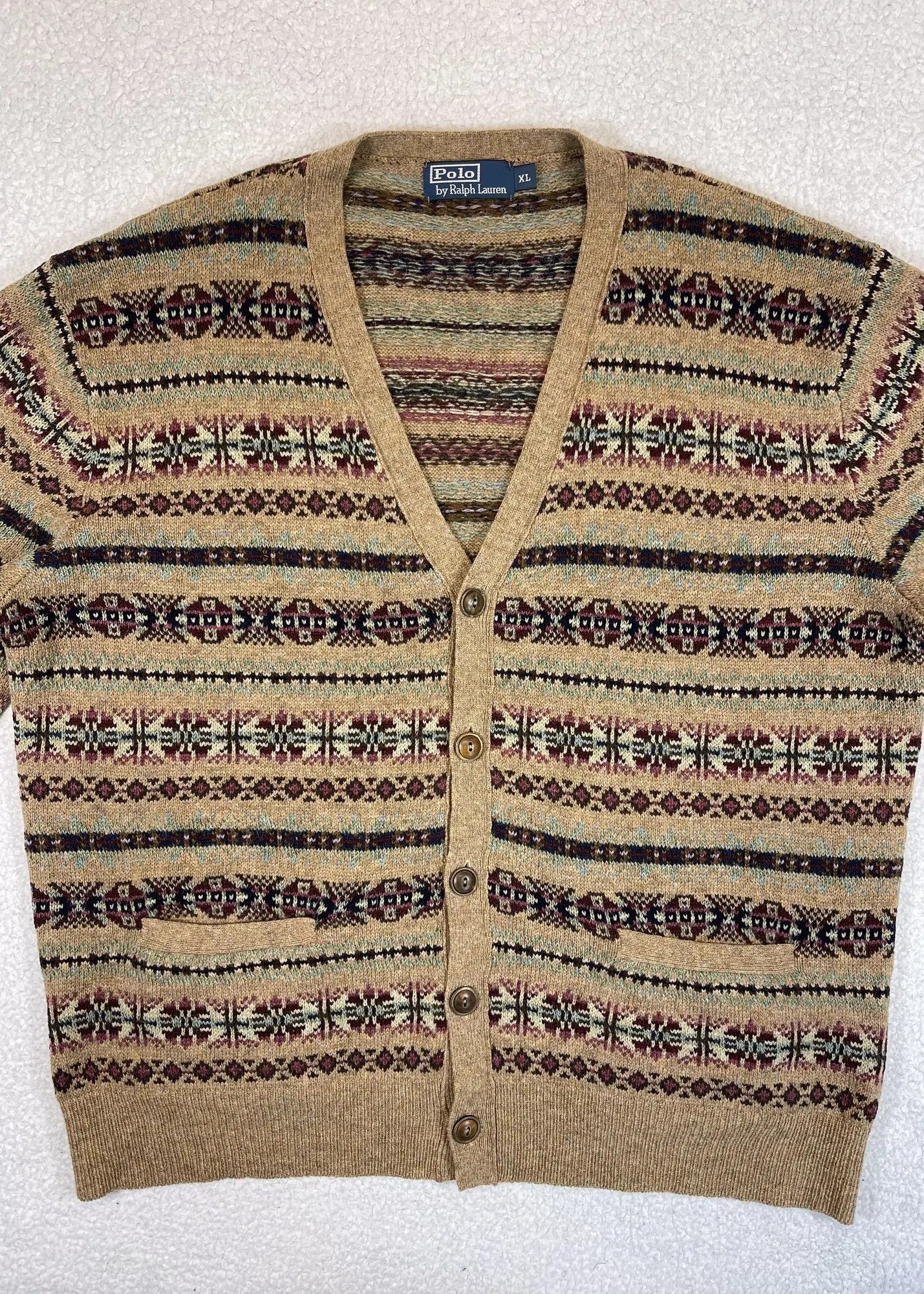 Cardigan Polo Ralph Lauren Fair Isle à empiècements en daim