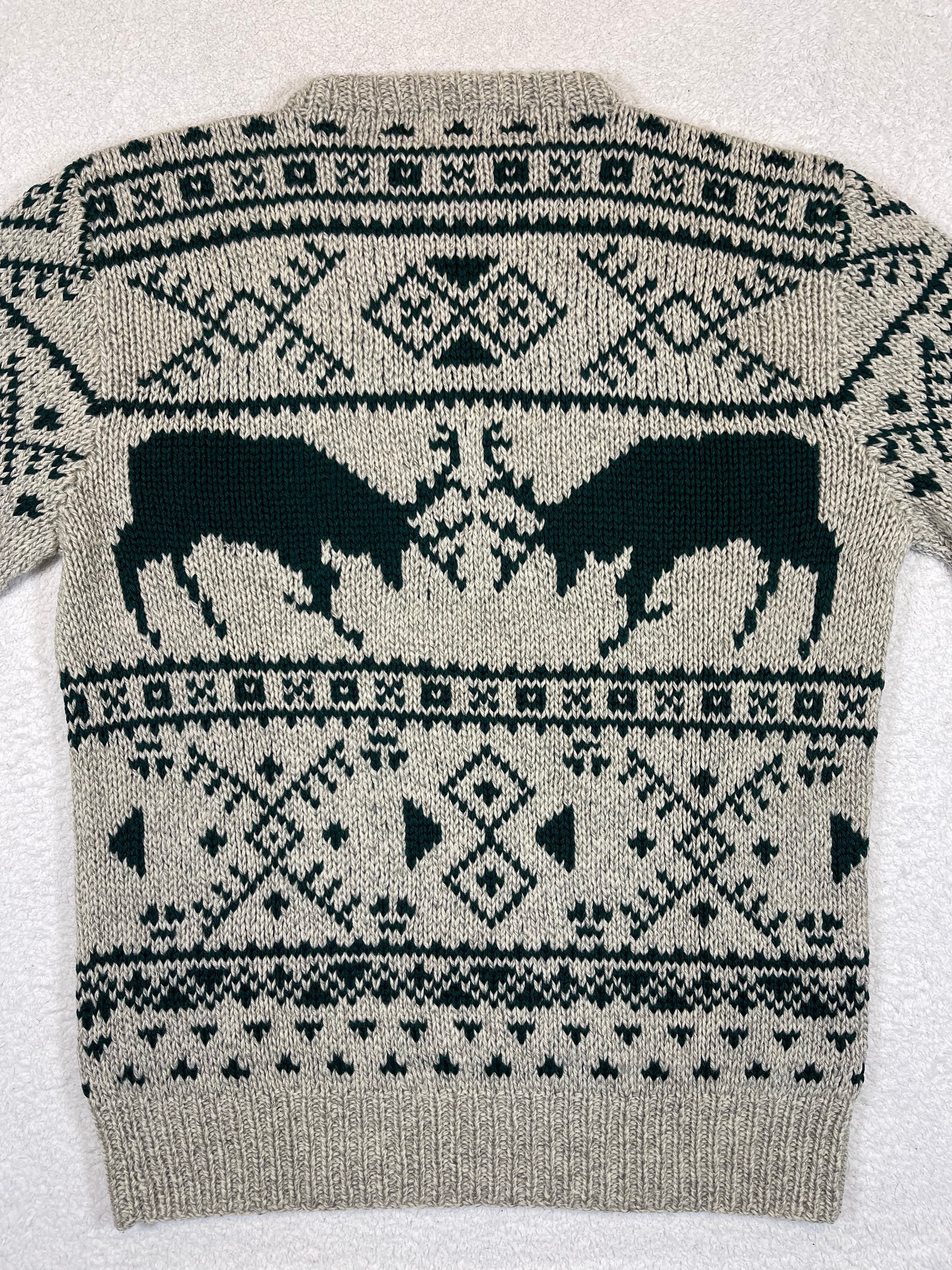 Polo by Ralph Lauren 1990s Vintage Hand-Knit Reindeer Wool Sweater
