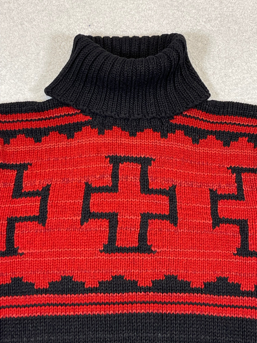 Polo by Ralph Lauren Vintage Hand-Knit Patterned Wool, Linen & Silk Turtleneck Sweater