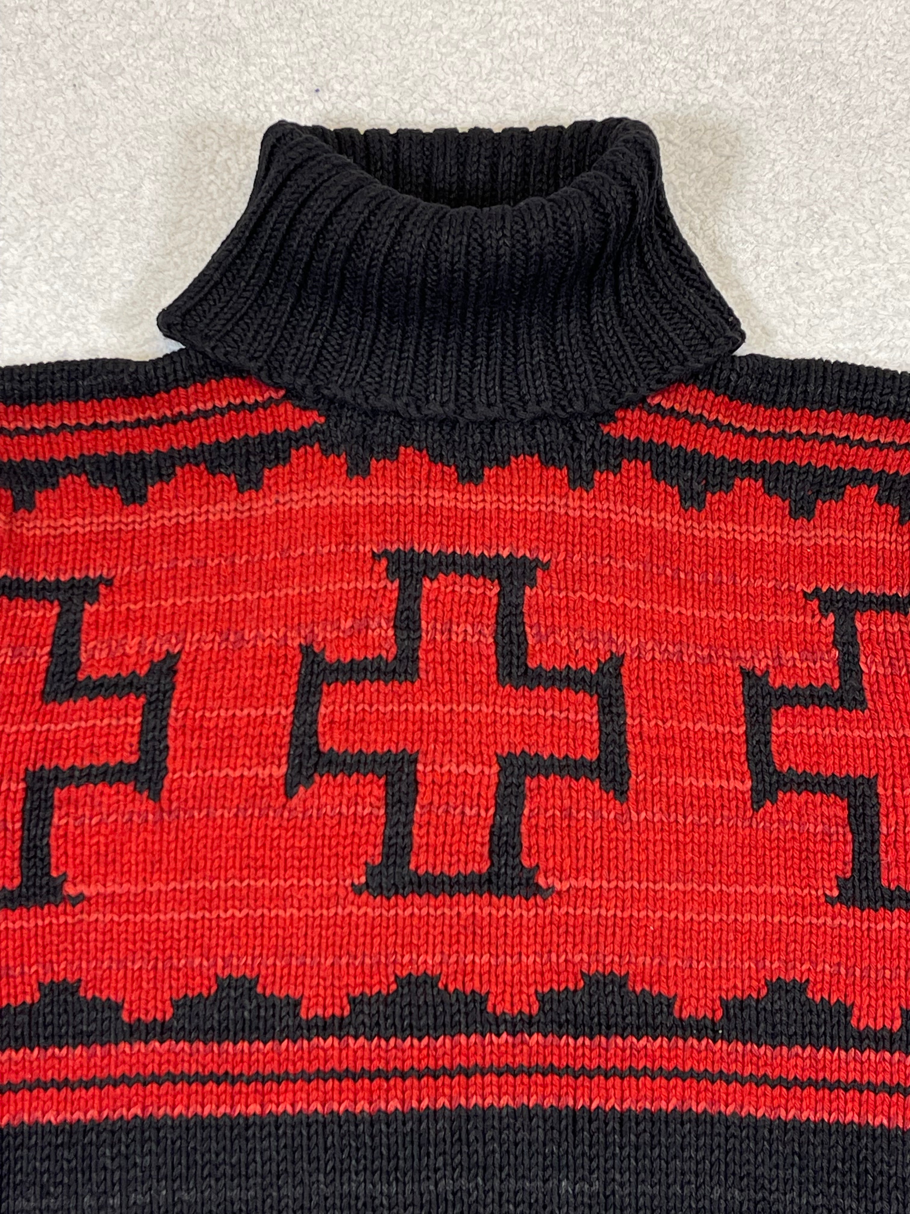 Polo by Ralph Lauren Vintage Hand-Knit Patterned Wool, Linen & Silk Turtleneck Sweater
