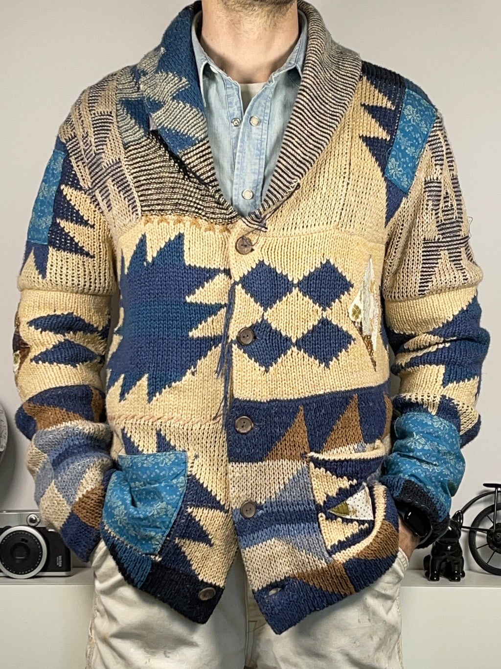 Ralph Lauren Denim & Supply Patchwork Shawl Collar Cardigan (Vintage 2000s)