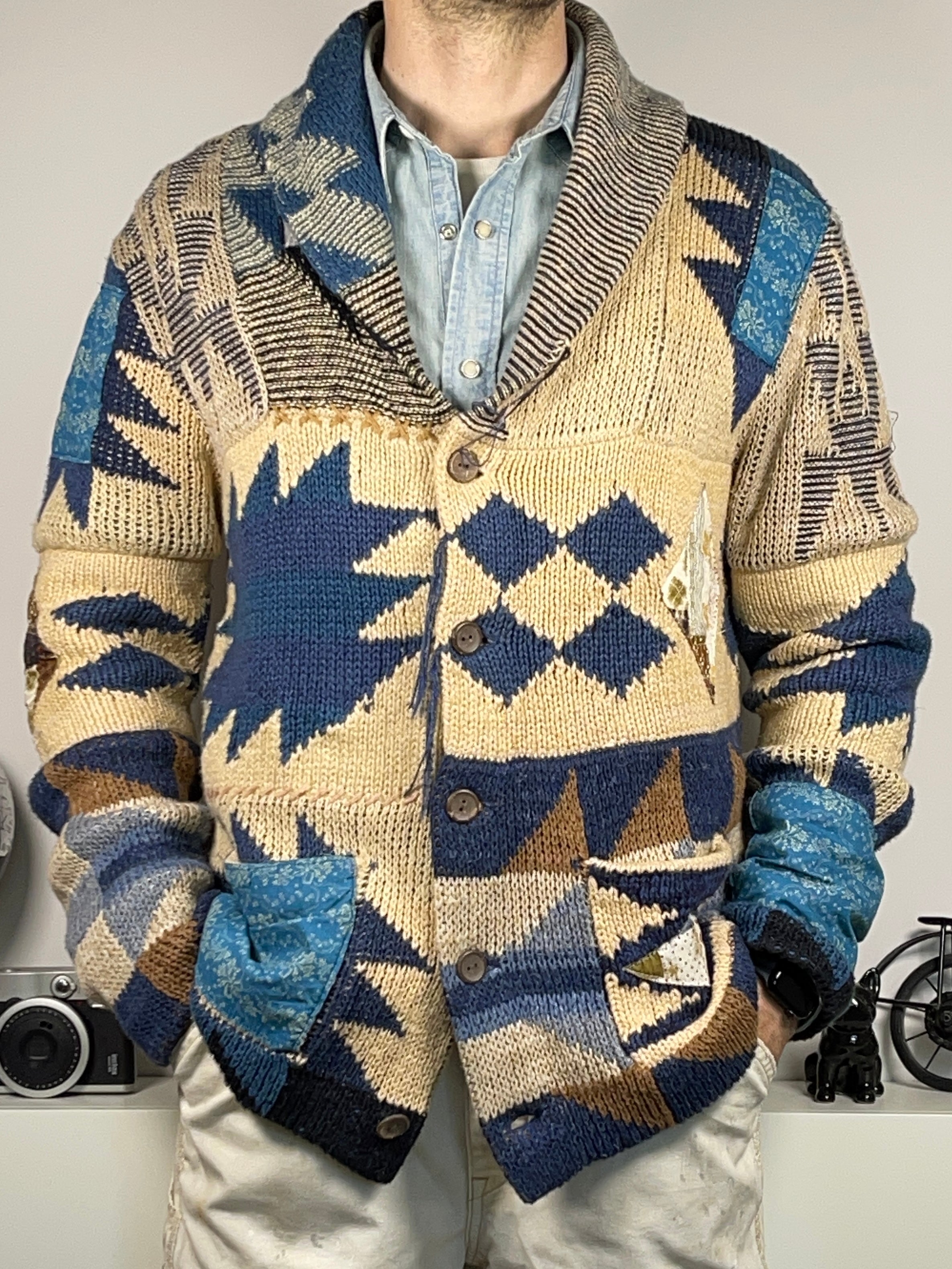 Ralph Lauren Denim & Supply Patchwork Shawl Collar Cardigan (Vintage 2000s)