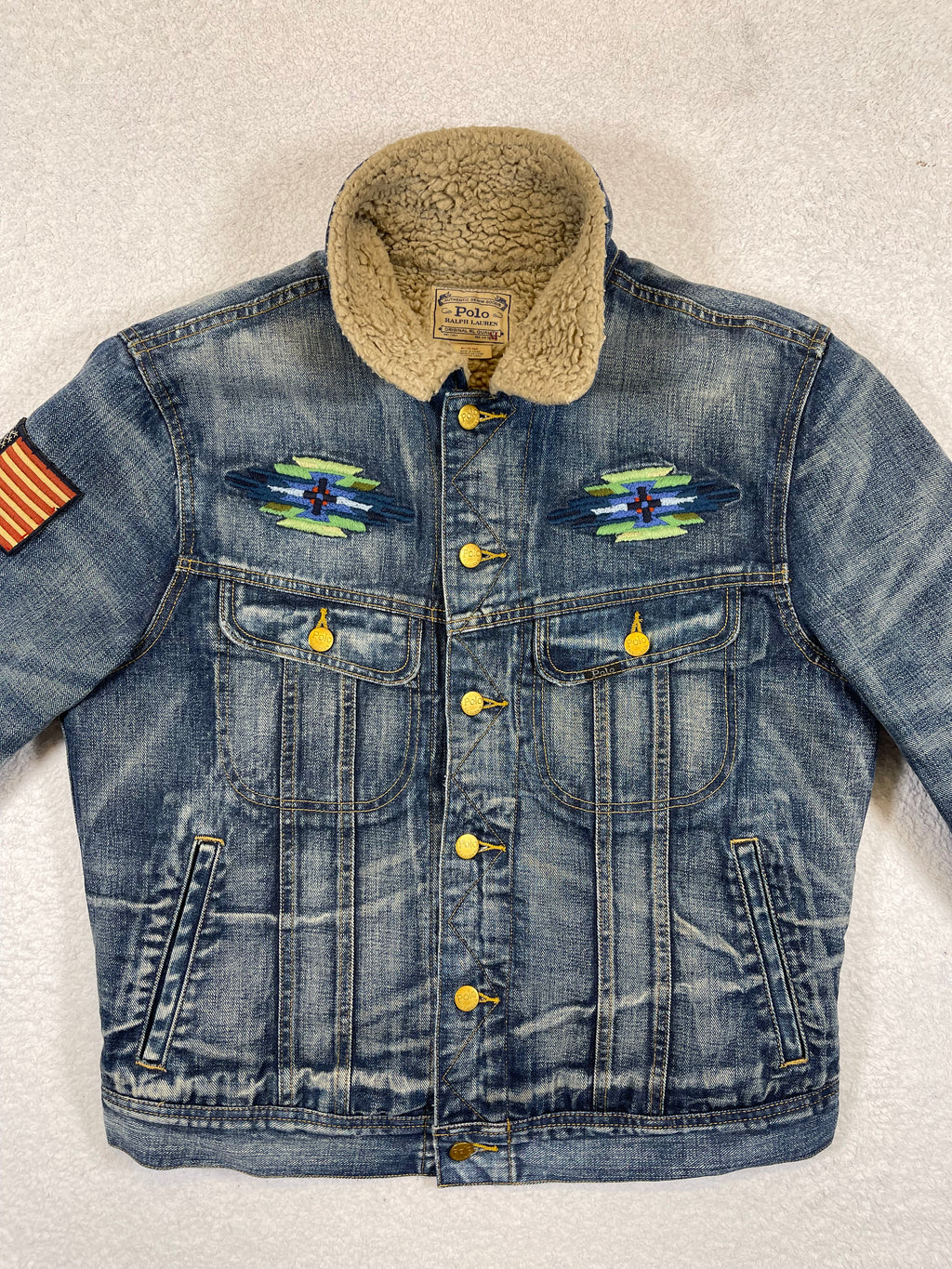Polo Ralph Lauren Aztec Embroidered Lined Denim Trucker Jacket