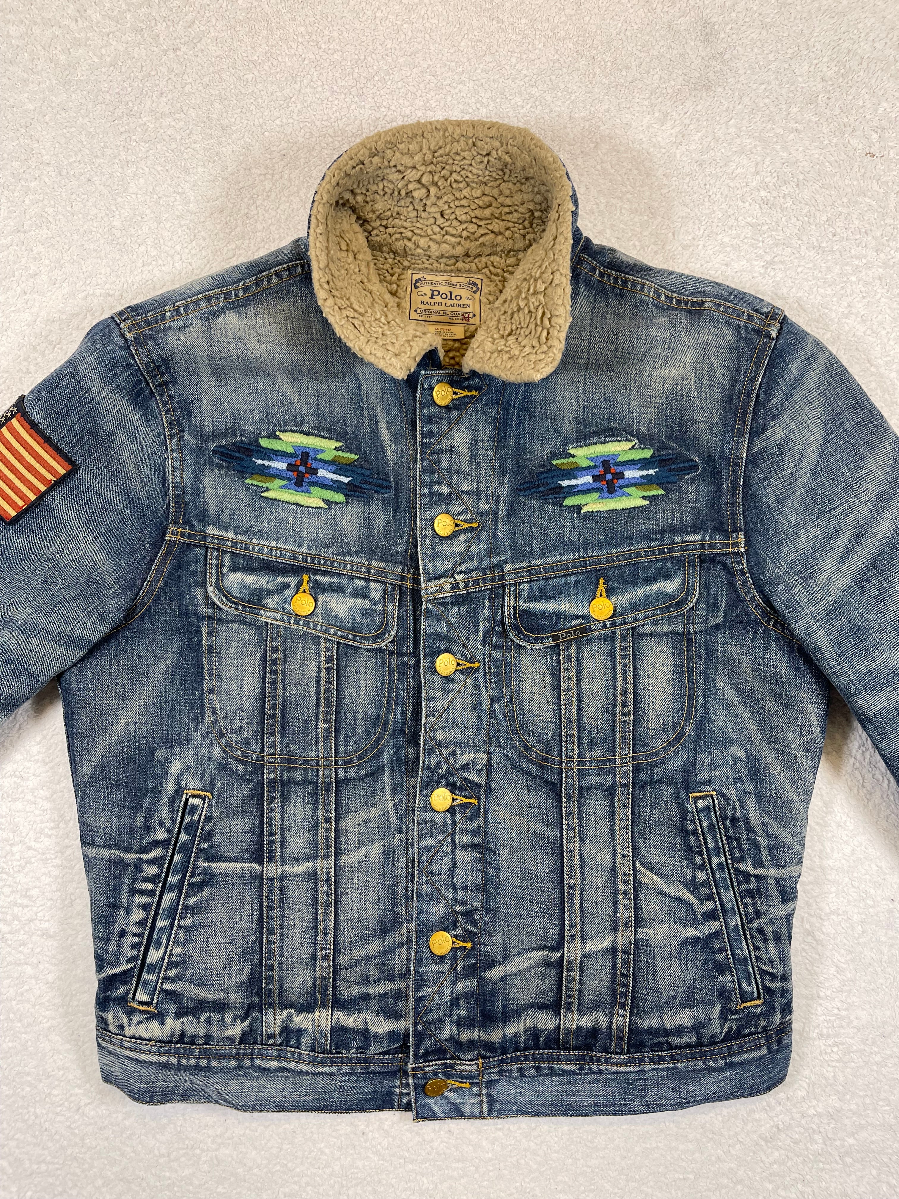 Polo Ralph Lauren Aztec Embroidered Lined Denim Trucker Jacket
