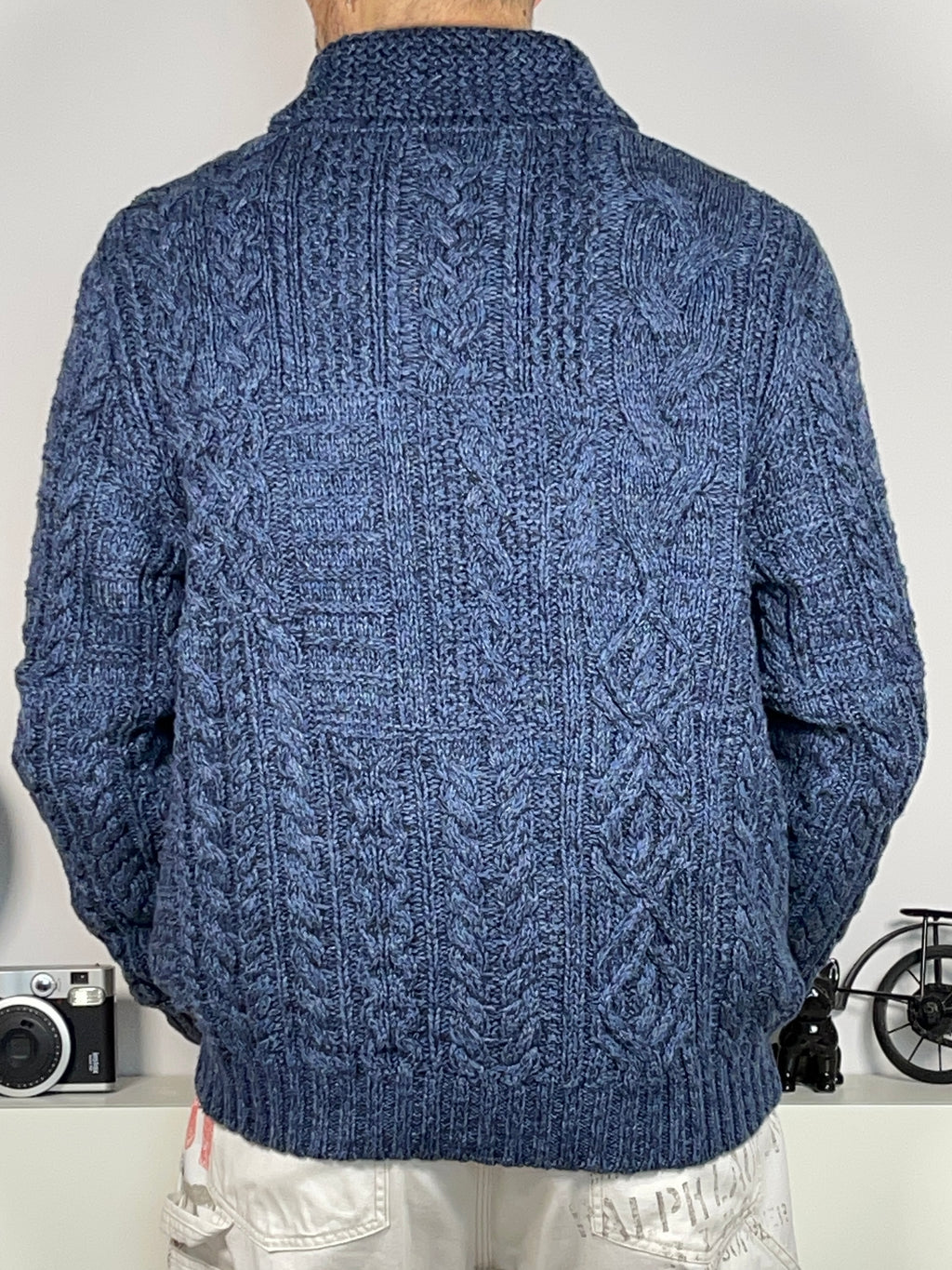 Denim & Supply Ralph Lauren Aran Knit Shawl Collar Flag Sweater (2021)