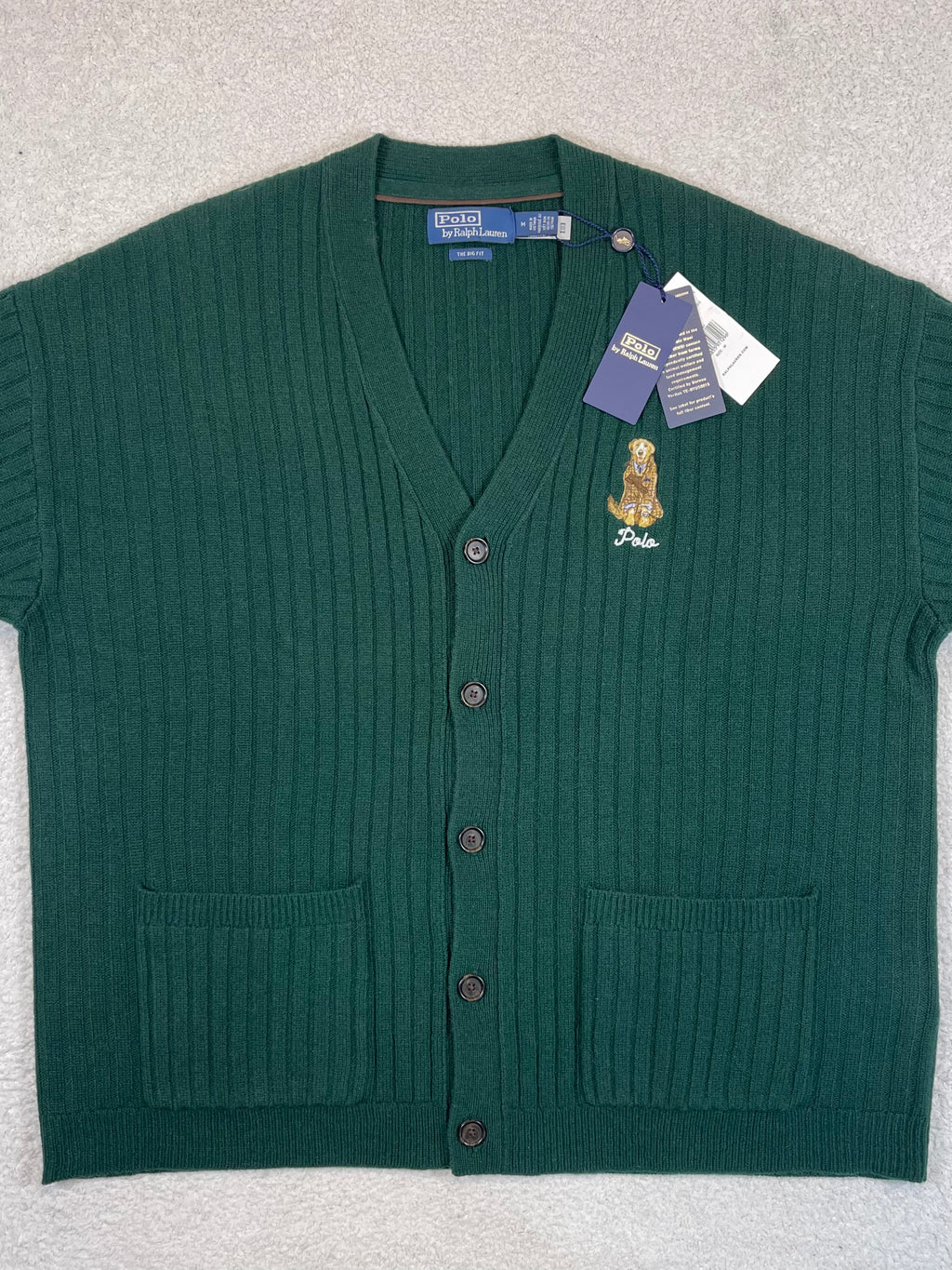 Polo by Ralph Lauren Big Fit Dog-Embroidered Wool Cardigan M