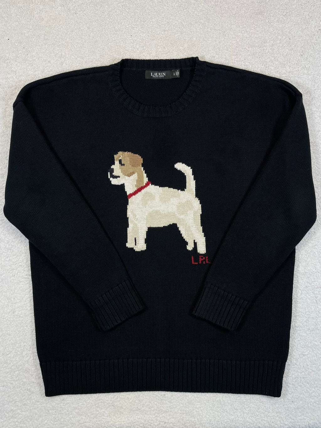 Lauren Ralph Lauren Jack Russell Cotton Intarsia-Knit Sweater L