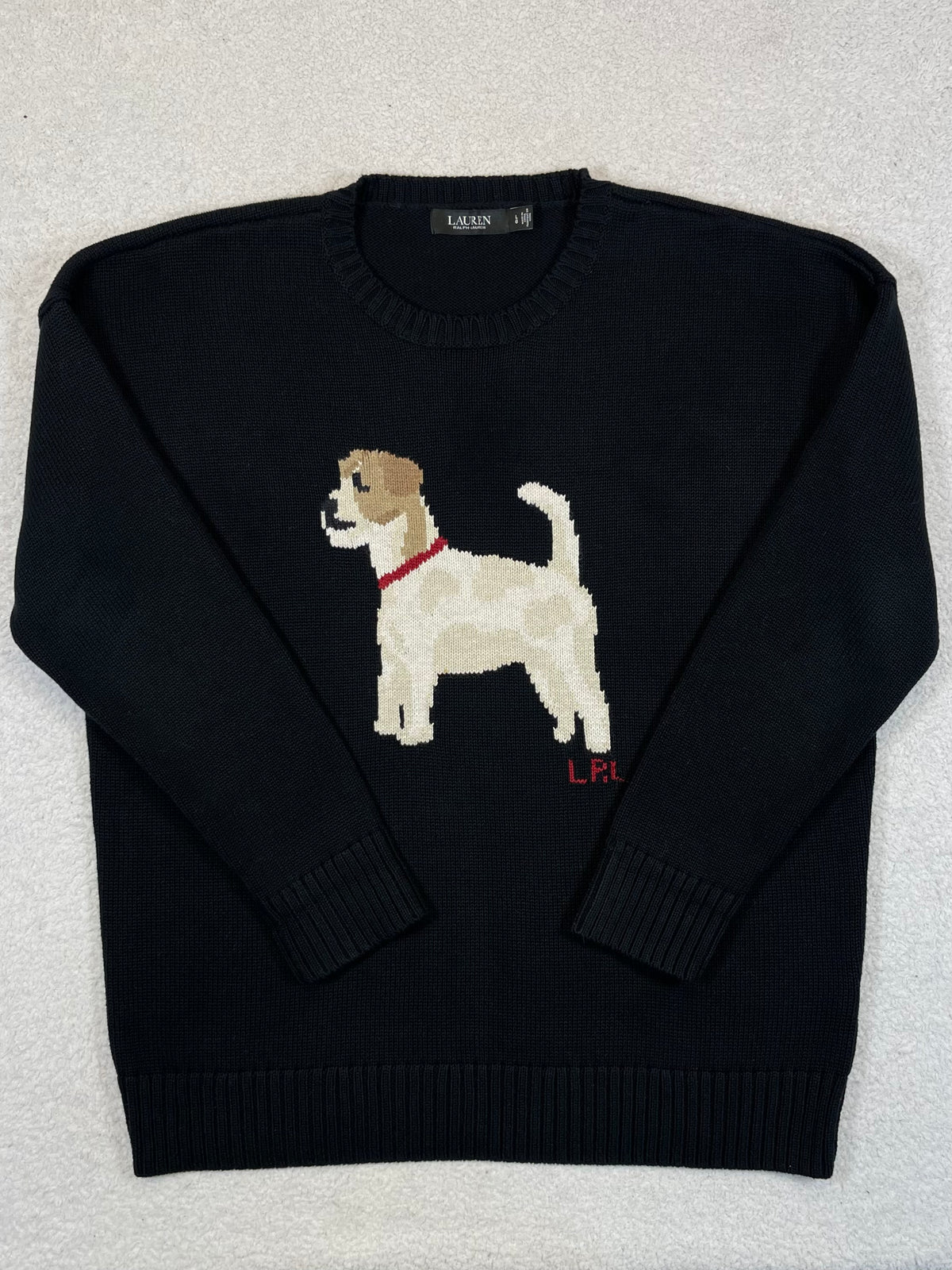 Lauren Ralph Lauren Jack Russell Cotton Intarsia-Knit Sweater L