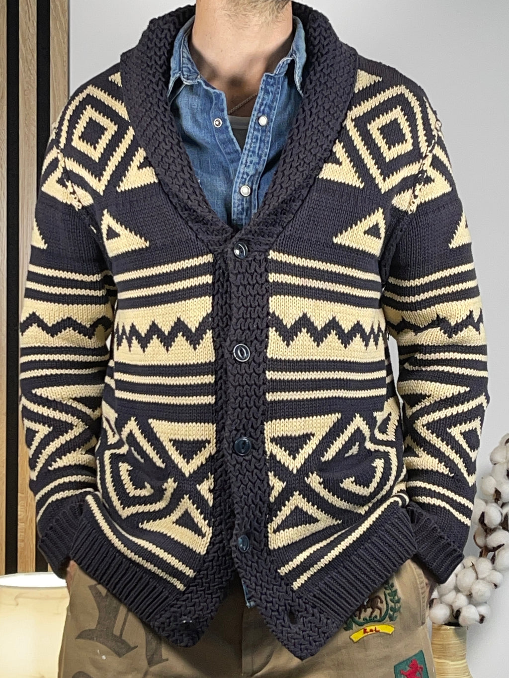Ralph Lauren Denim & Supply Geometric Cotton Cardigan