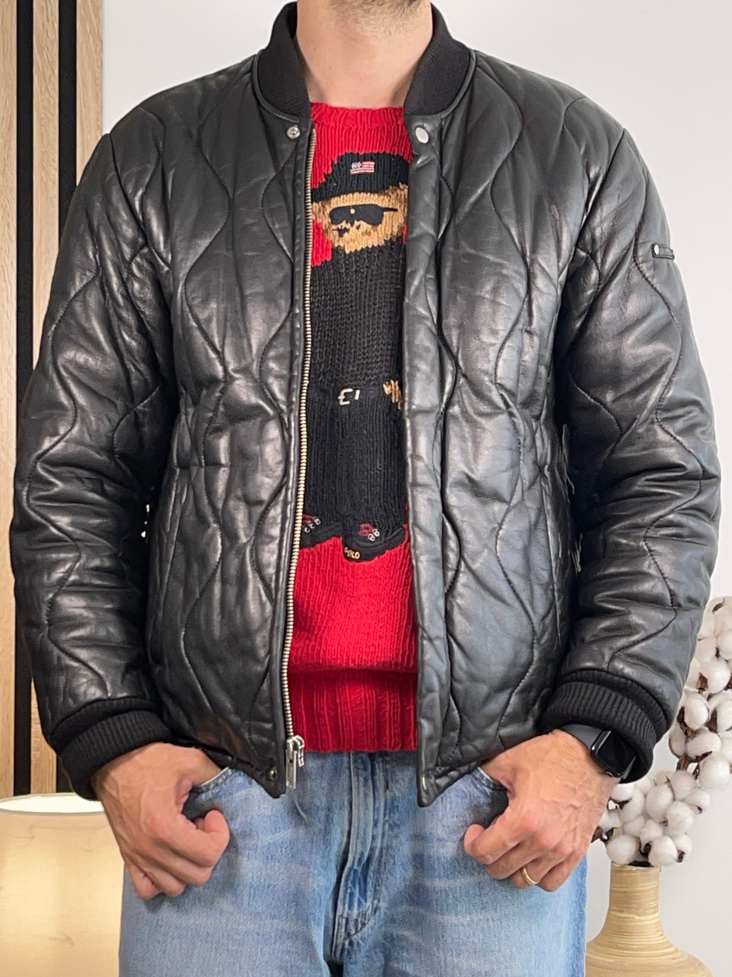 Polo Jeans Co. Ralph Lauren Vintage Quilted Lamb Leather Bomber Jacket
