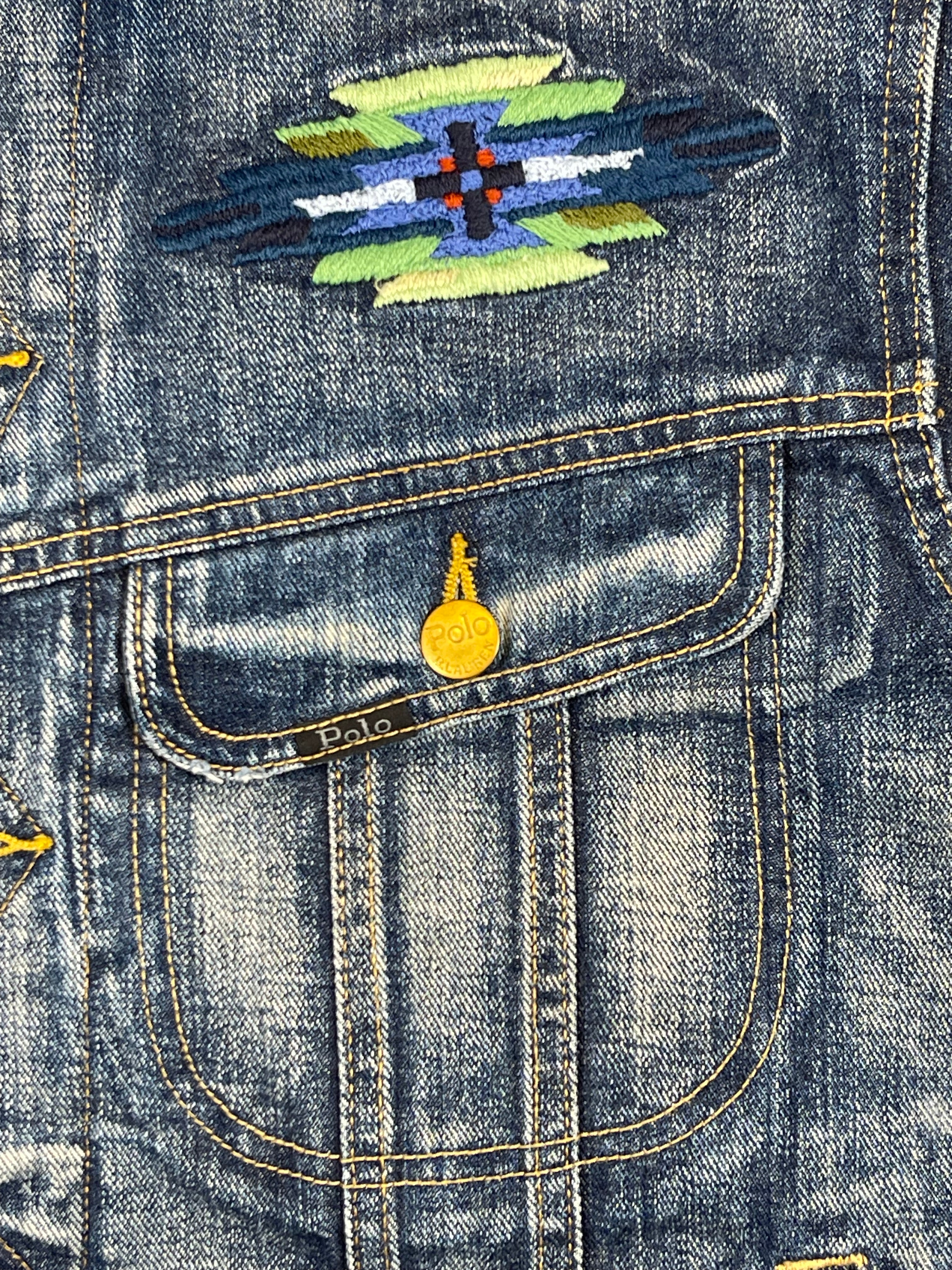 Polo Ralph Lauren Aztec Embroidered Lined Denim Trucker Jacket