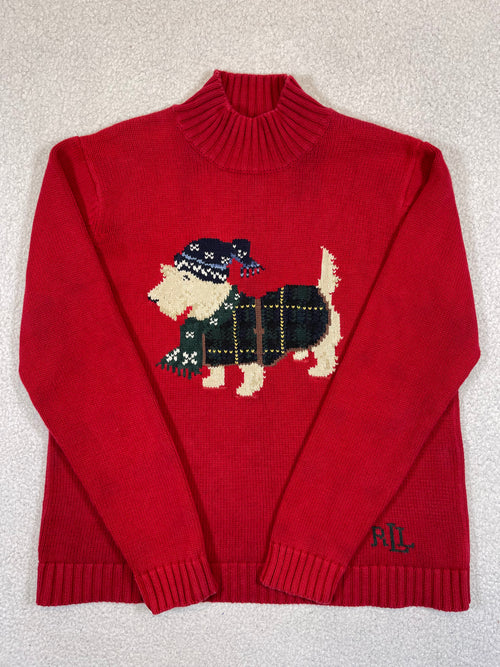 Lauren Ralph Lauren Dog Motif Funnel Neck Sweater (Vintage)