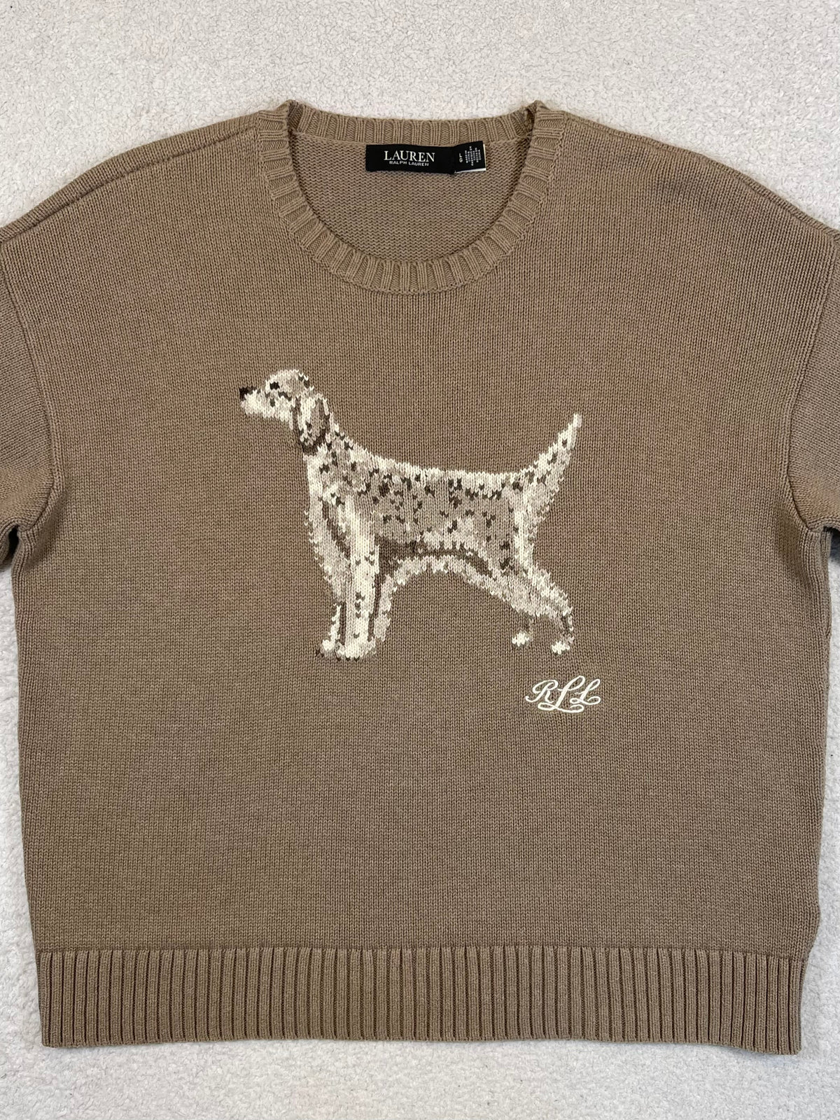 Lauren Ralph Lauren English Setter Intarsia-Knit Cotton Sweater L