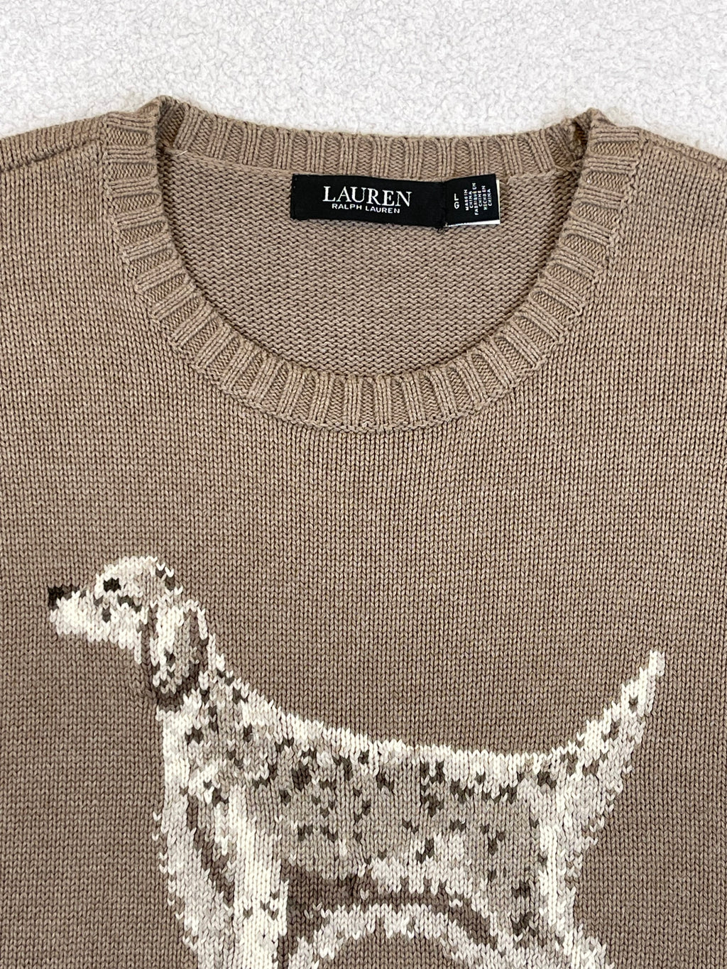 Lauren Ralph Lauren English Setter Intarsia-Knit Cotton Sweater L