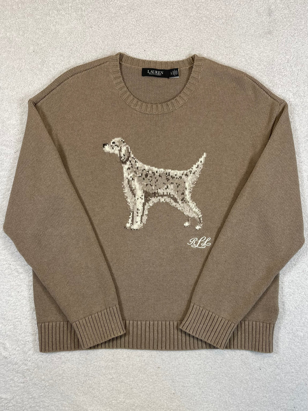 Lauren Ralph Lauren English Setter Intarsia-Knit Cotton Sweater L