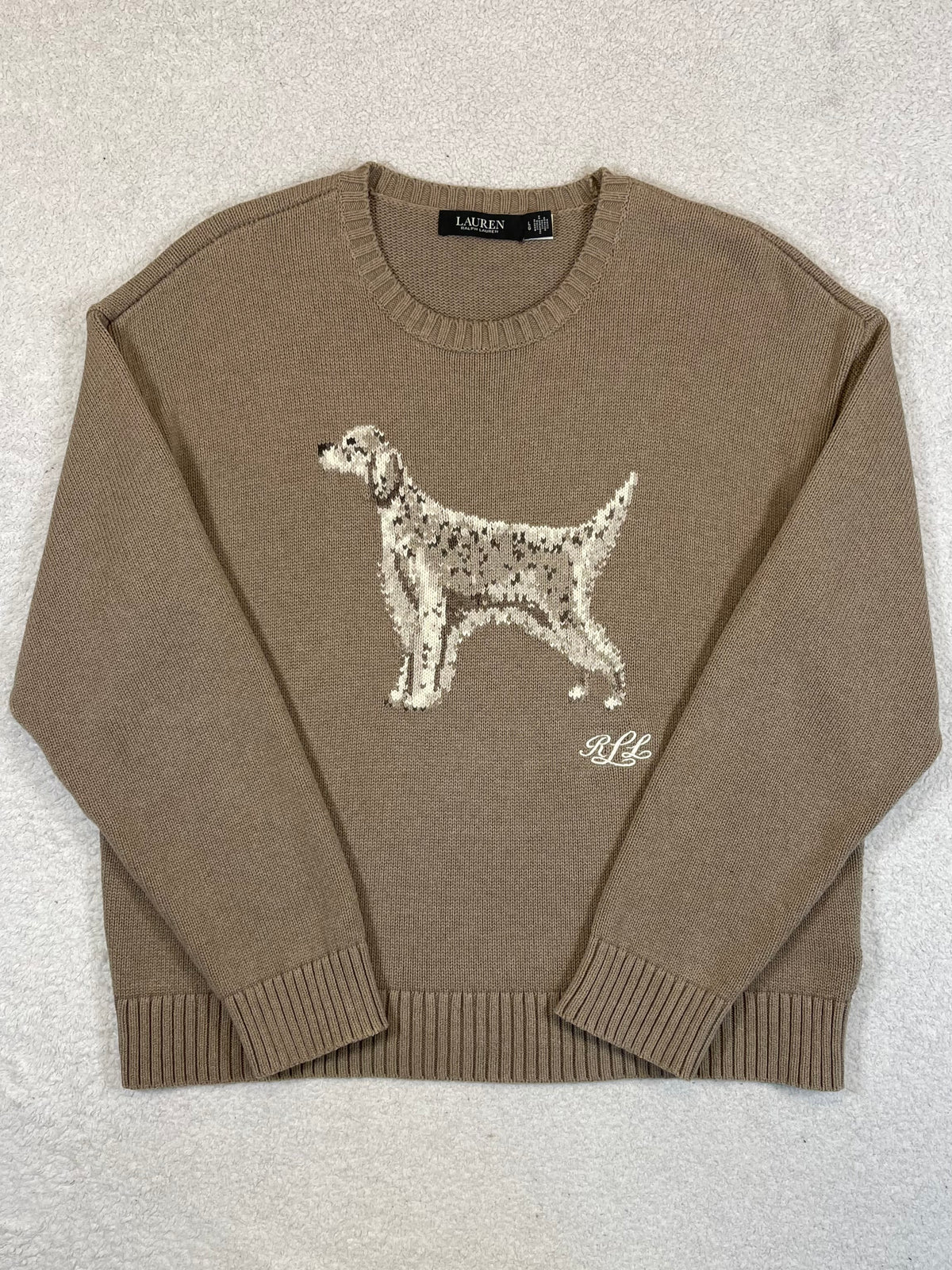 Lauren Ralph Lauren English Setter Intarsia-Knit Cotton Sweater L