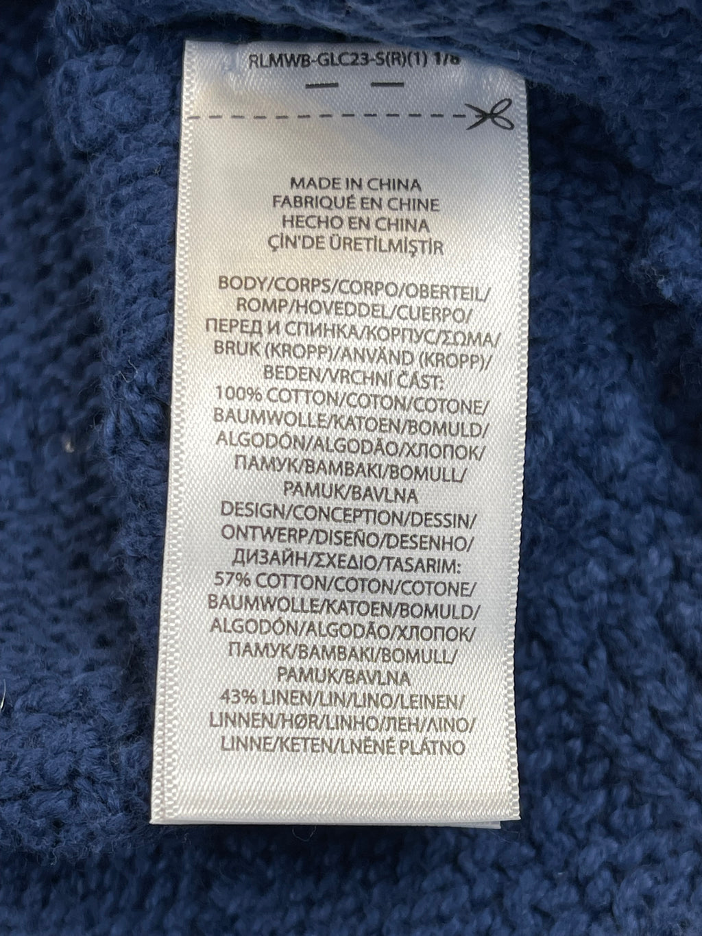 Polo by Ralph Lauren Textured Aran-Knit Indigo Cotton Flag Sweater S