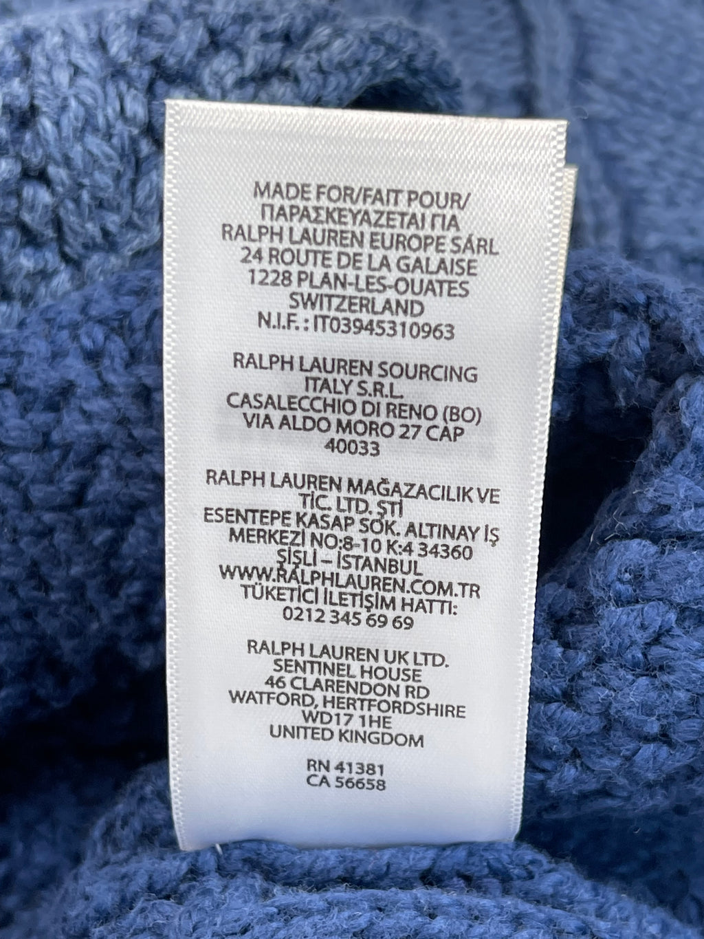 Polo by Ralph Lauren Textured Aran-Knit Indigo Cotton Flag Sweater S