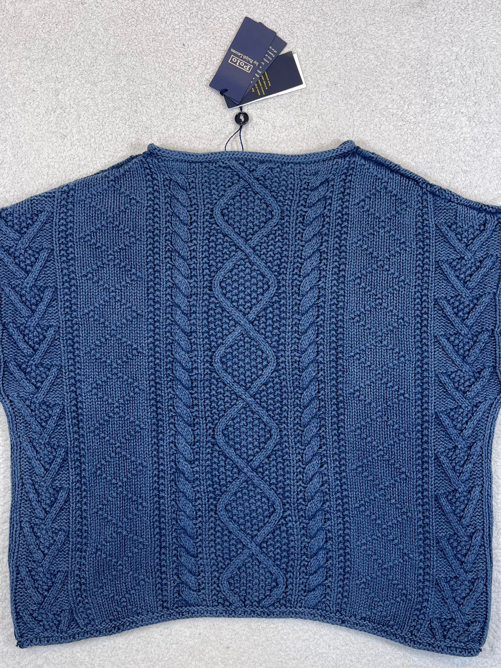 Polo by Ralph Lauren Textured Aran-Knit Indigo Cotton Flag Sweater S