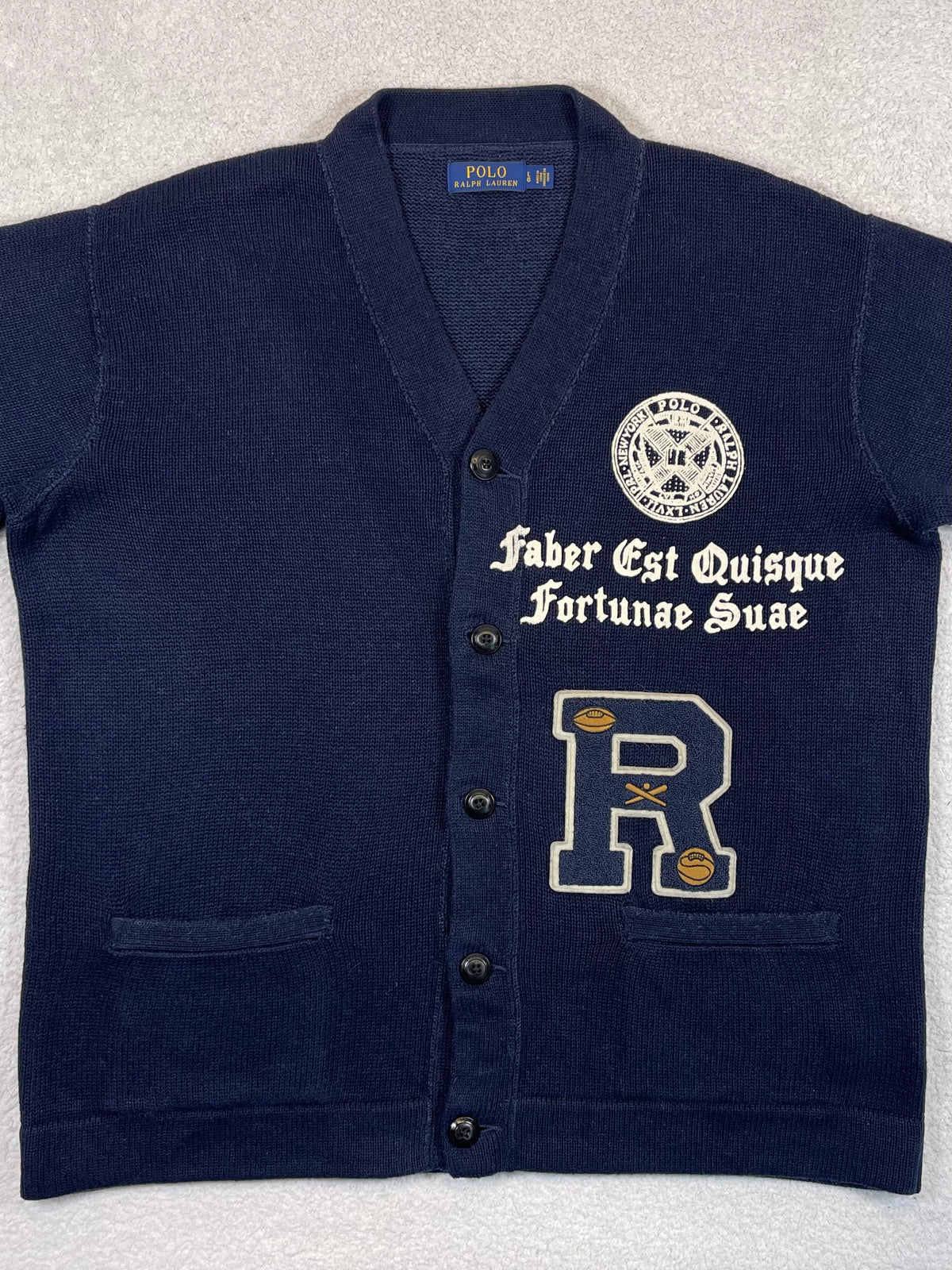 Polo Ralph Lauren Collegiate Cotton & Linen Cardigan with Leather Elbow Patches L