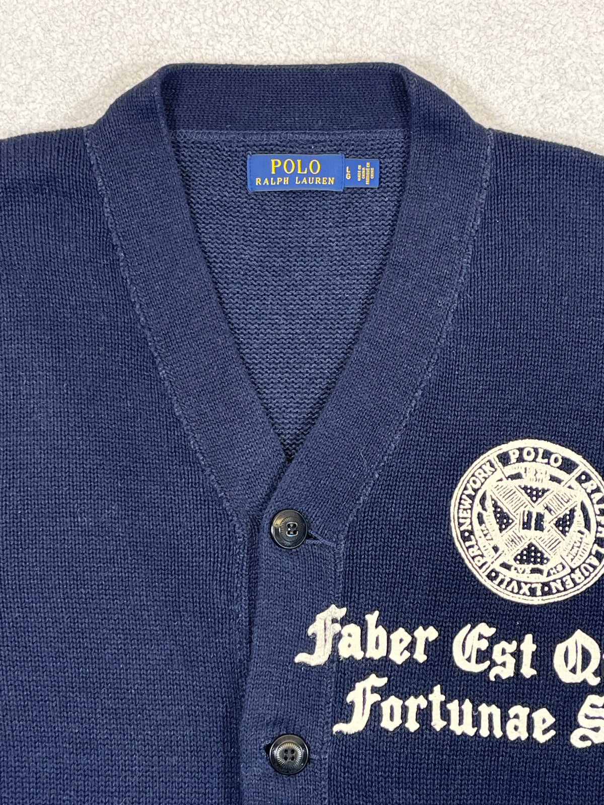 Polo Ralph Lauren Collegiate Cotton & Linen Cardigan with Leather Elbow Patches L